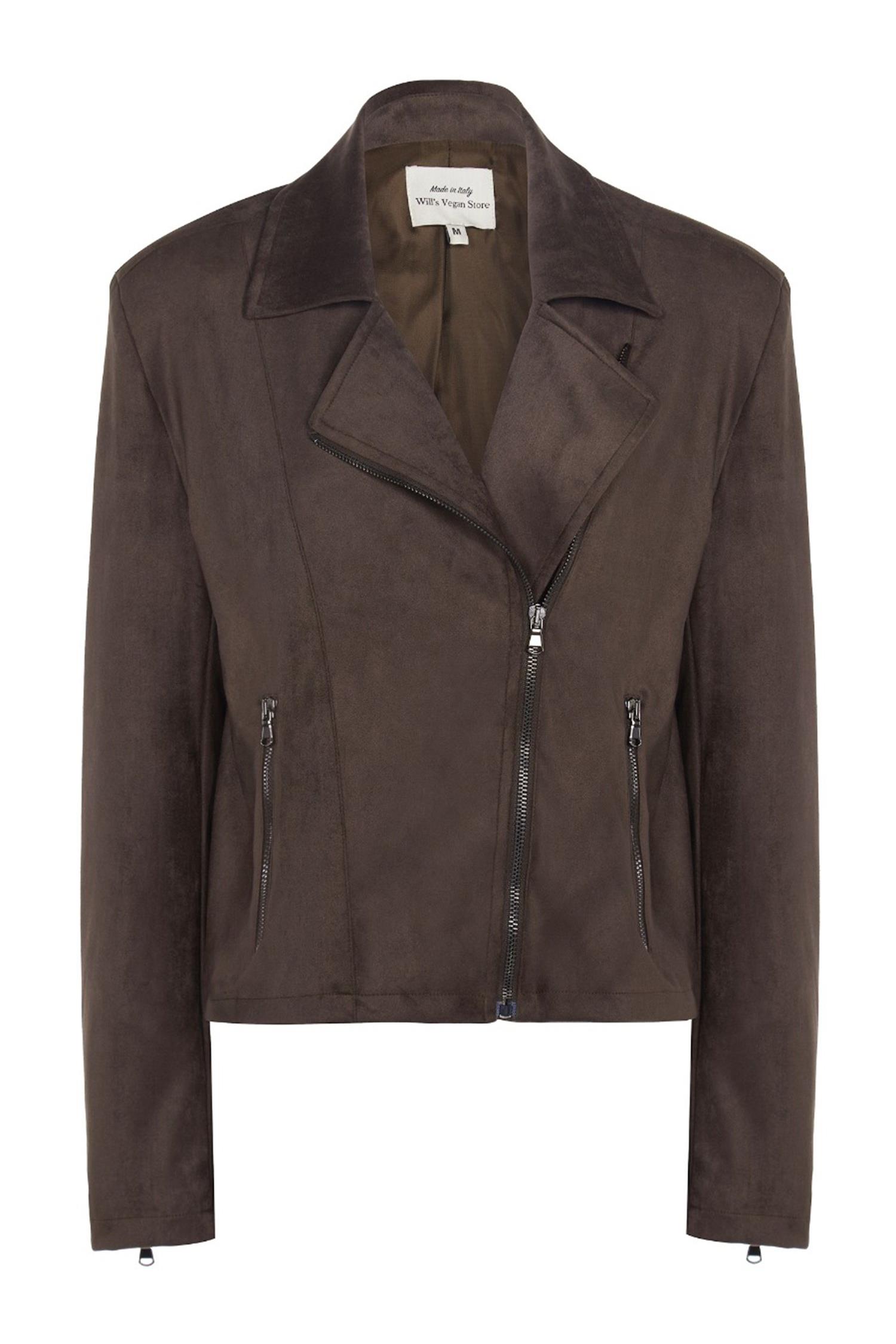 Will's Vegan Store  Motorjasje Vegan Suede Donkerbruin