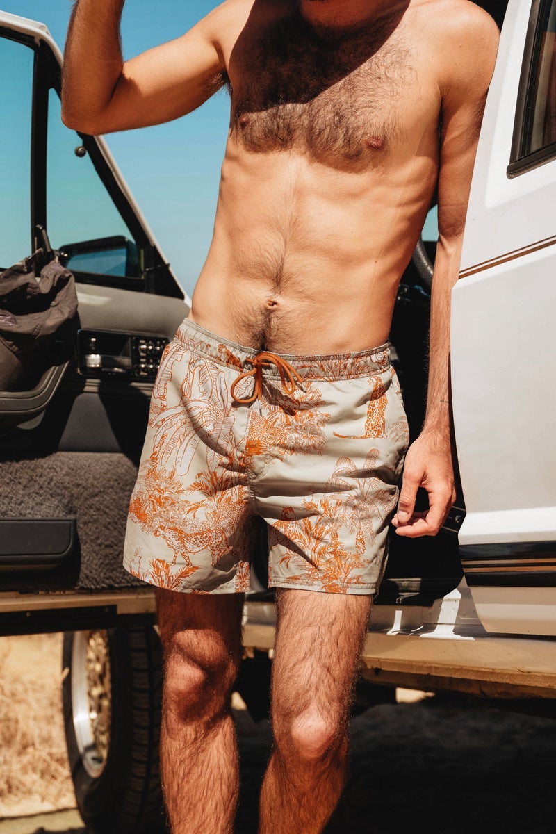 Averie mannen vegan Zwembroek Luca By Arlo Oranje Jungle Print Op Crème