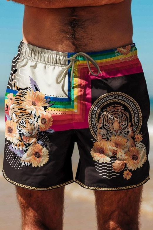 Averie mannen vegan Zwembroek Flatrick By Arlo Royal Print Black & Rainbow