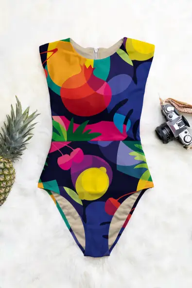 Averie  Badpak Kylie Lush Tropic Print Uit Één Stuk Met Ritssluiting