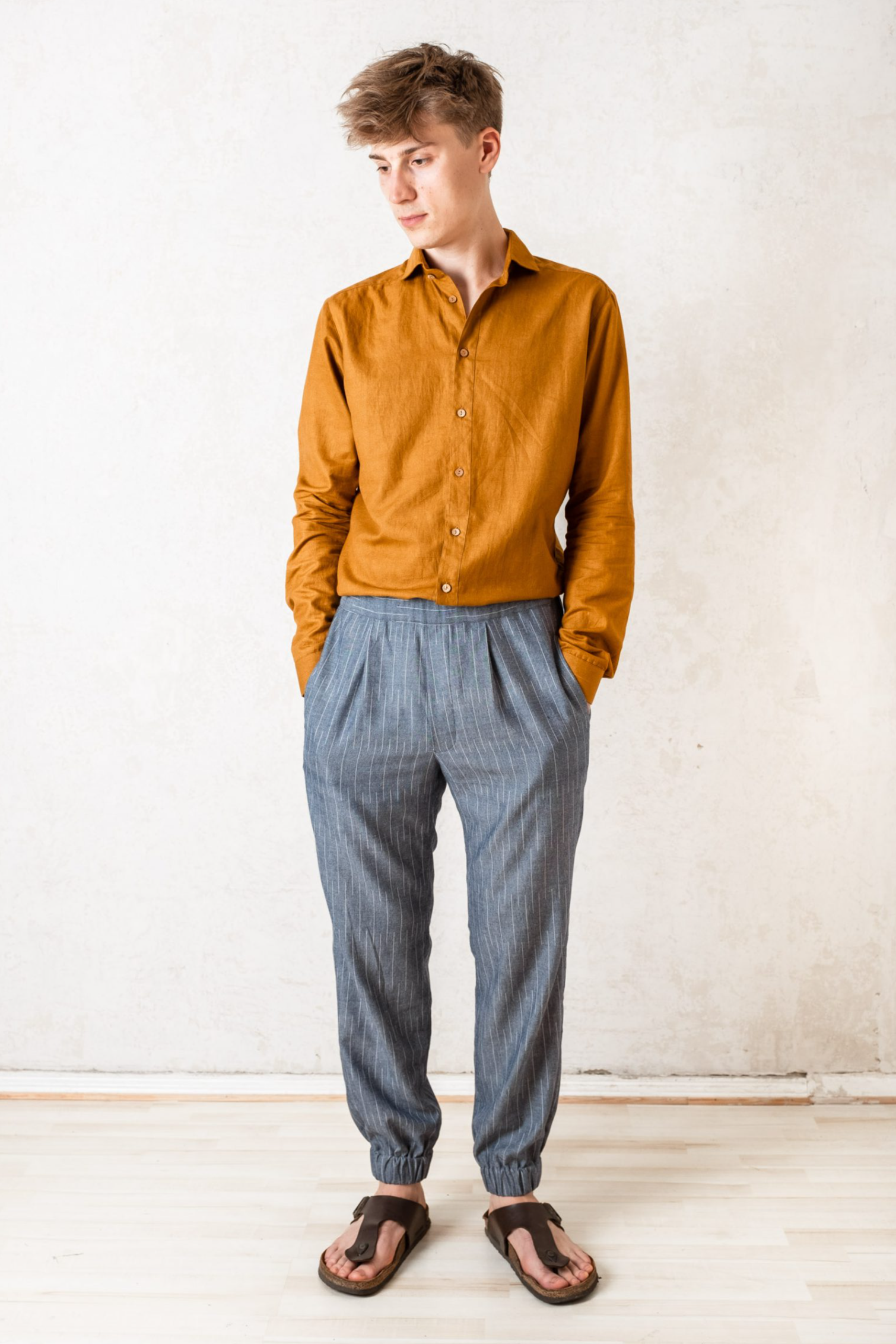 Jyoti Fair Works mannen vegan Broek Bhumi Krijtstreep Grijs