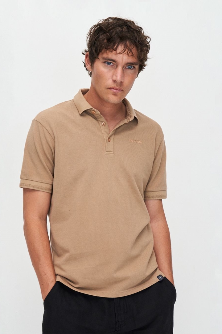 Kuyichi mannen vegan Polo T-Shirt Everton Zwart Theebruin