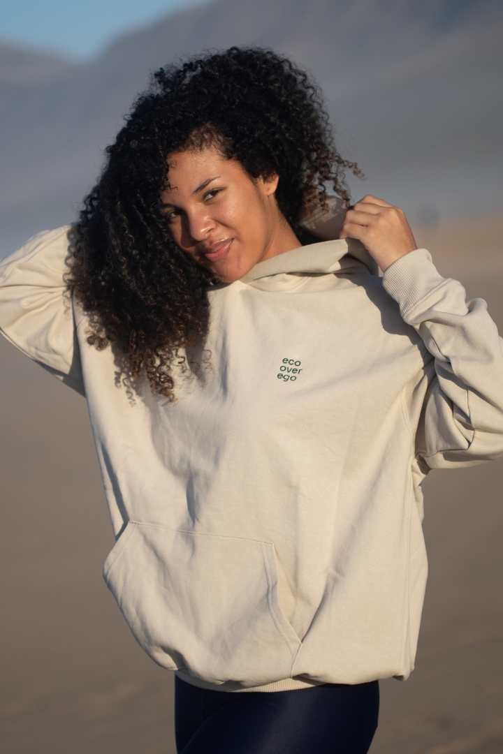 Inaska  Hoodie Statement Eco Stick Beige & Donkergroen