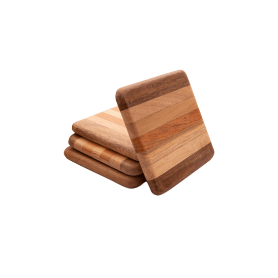 Glasonderzetter van gerecycled hout - set van 4 stuks 9,5cm