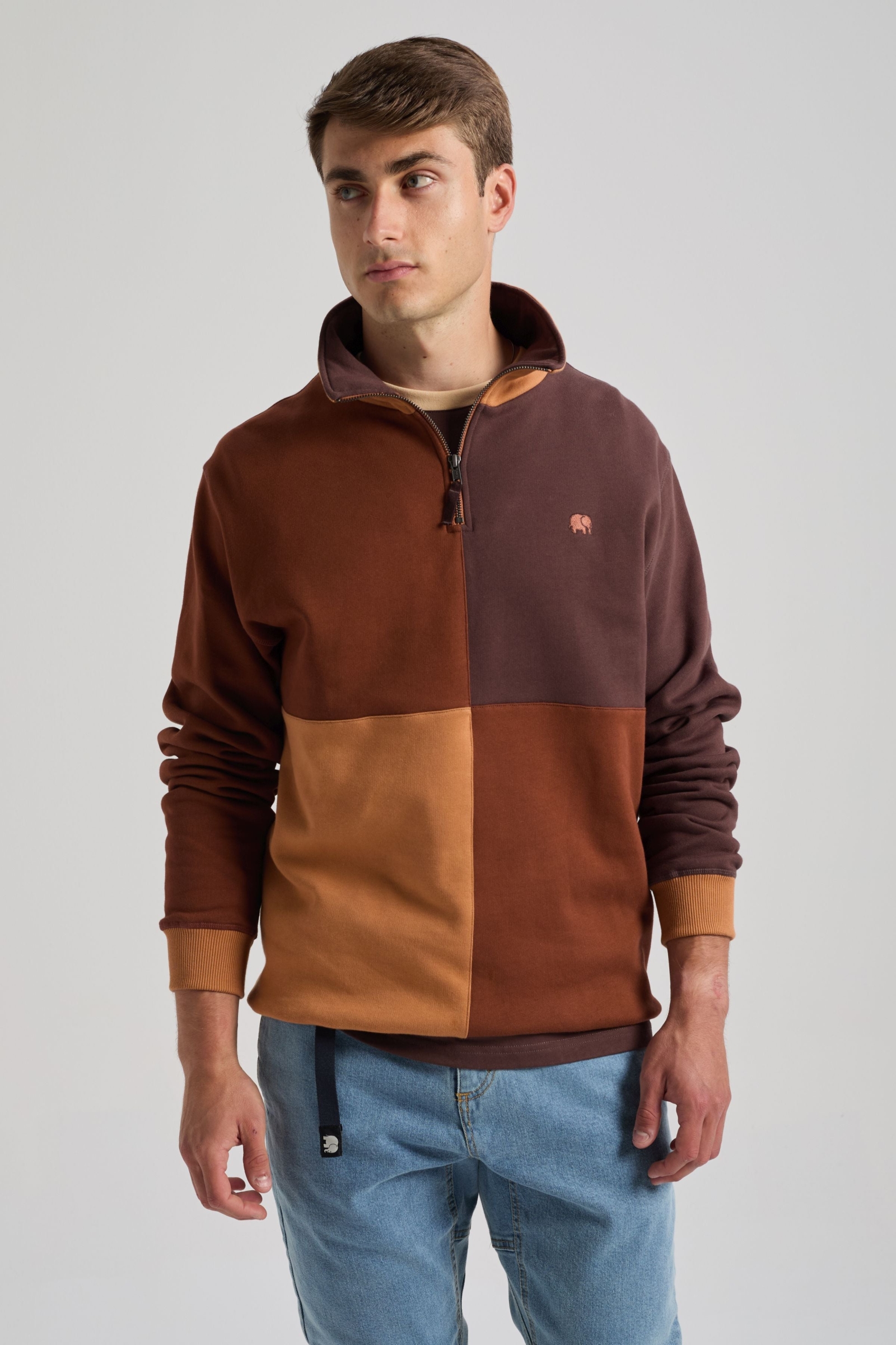 Trendsplant mannen vegan Sweatshirt Color Block Quarter Zip Cherry Mahogany