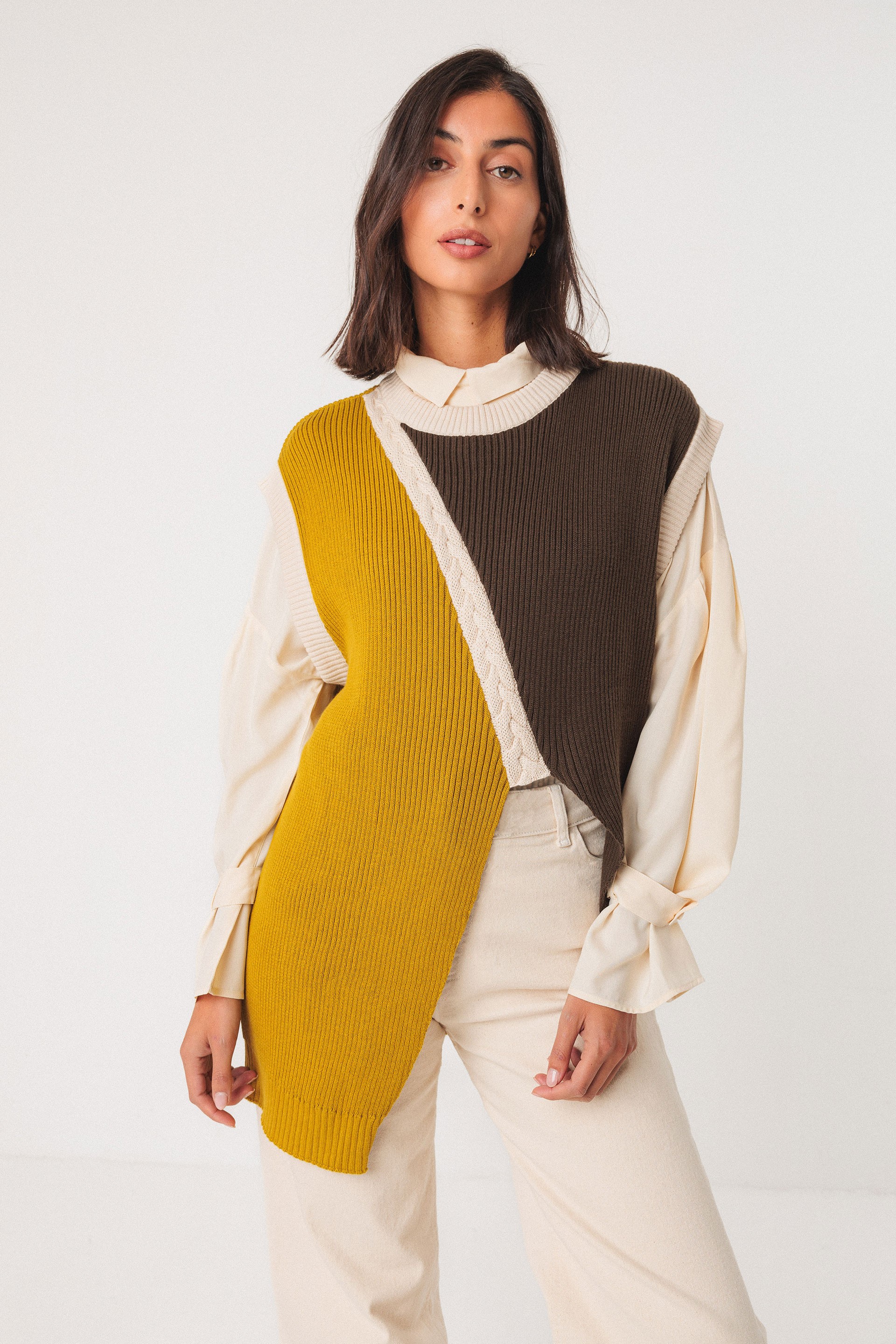 SKFK  Top Nekea Meerkleurig Bruin/Geel