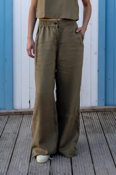 Kings of Indigo  Broek Lilian Met Elastisch Koord Groen