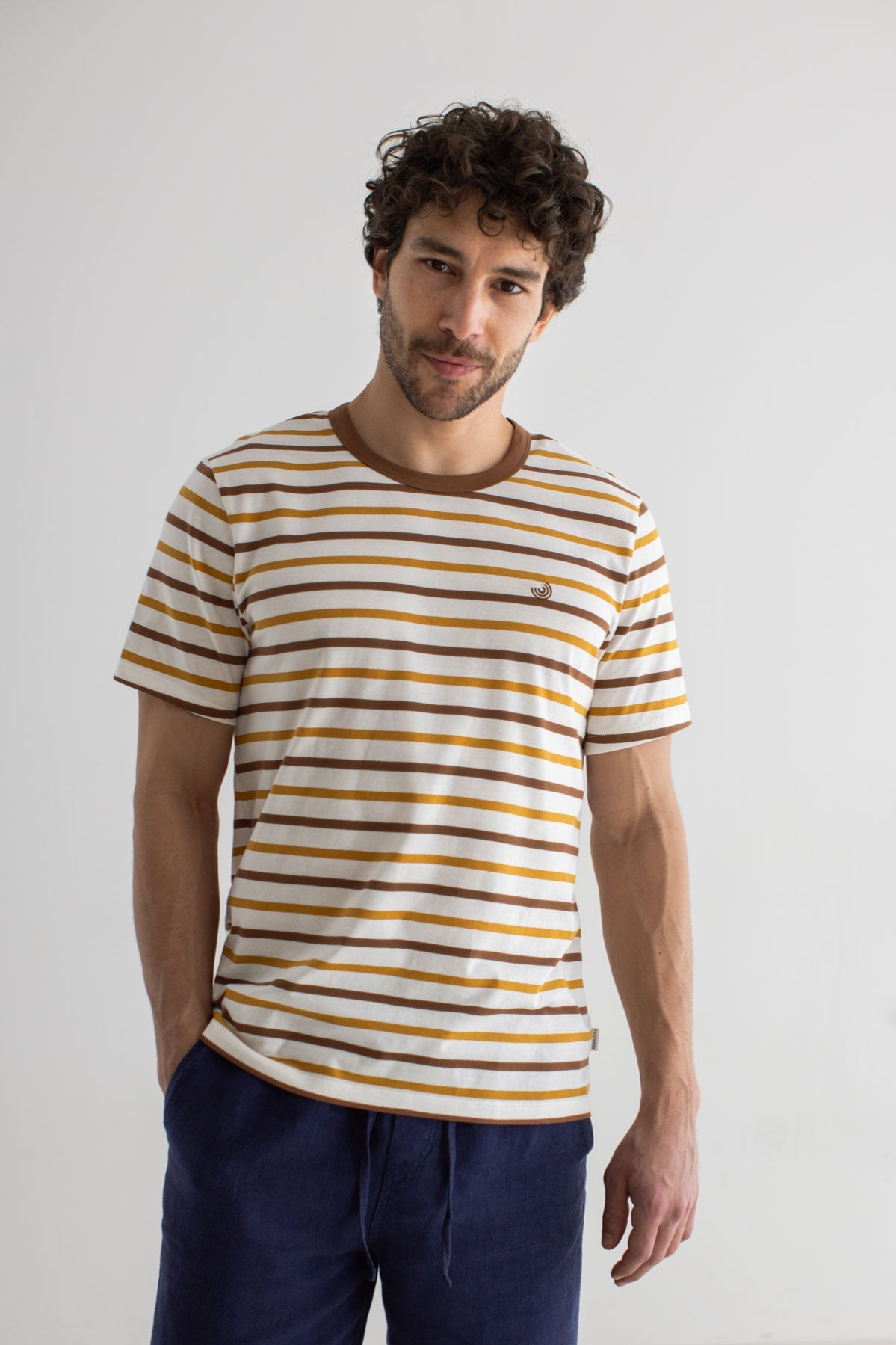 TWOTHIRDS mannen vegan T-Shirt Burleigh Retro Strepen Bruin