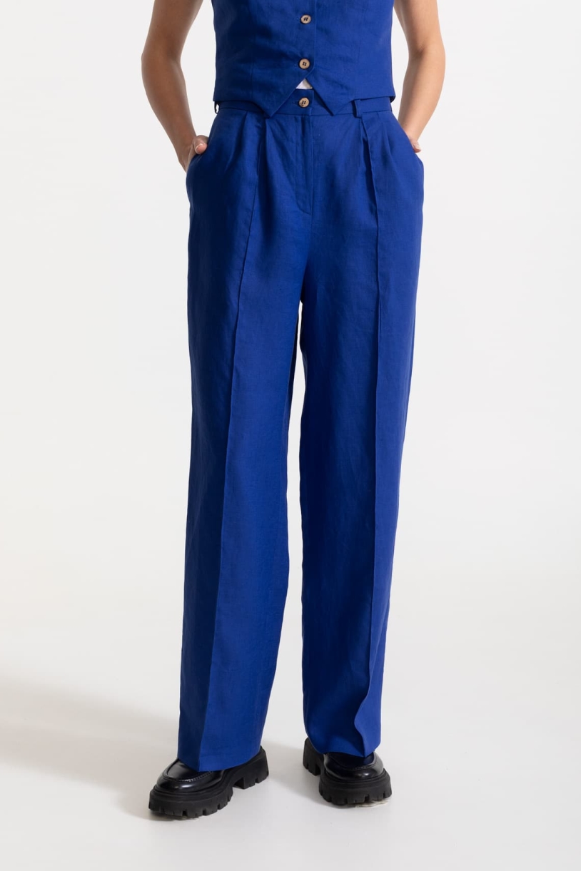 De IONESCU  Broek Figa Linen Royal Blue