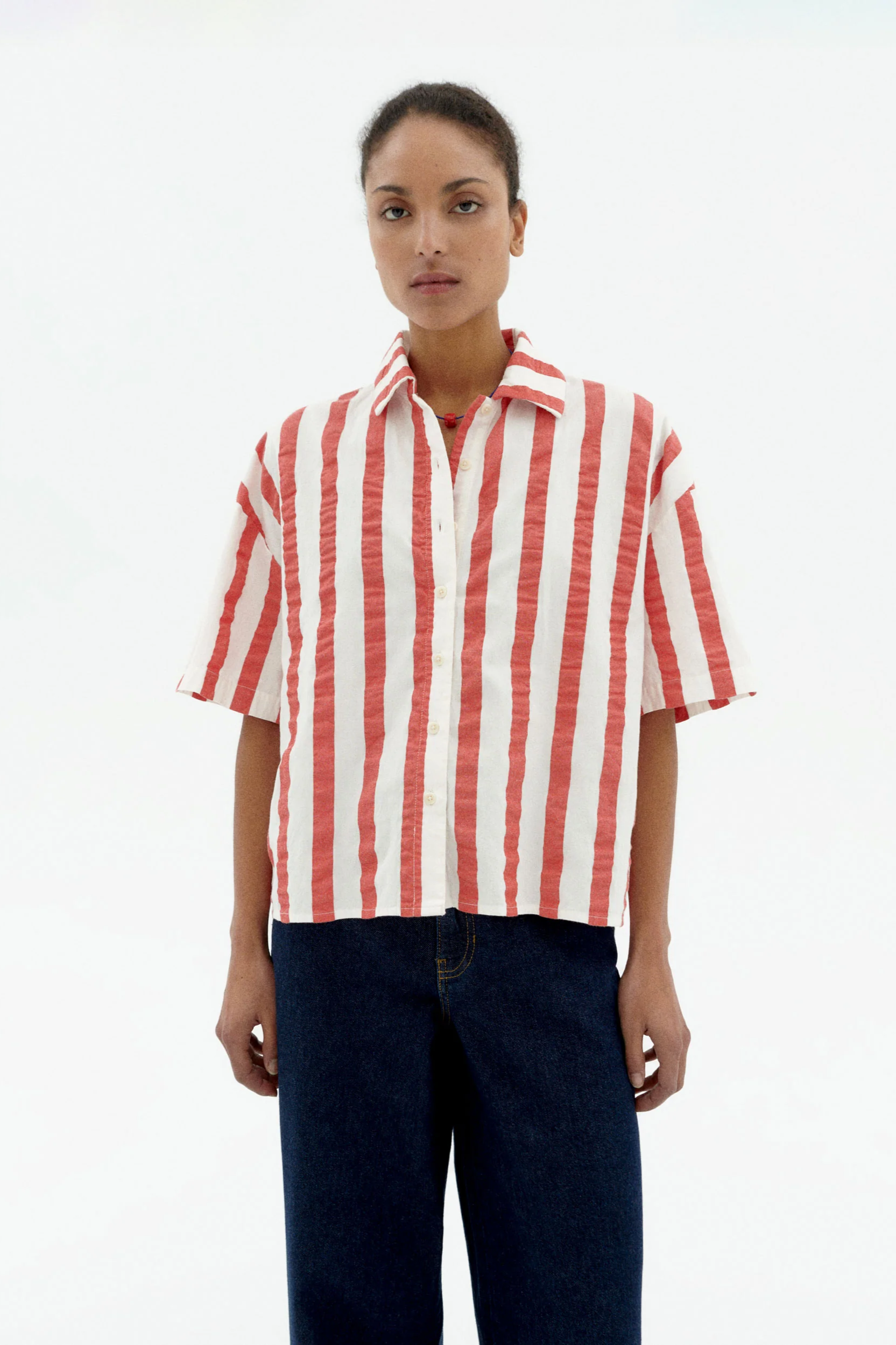 Thinking MU  Blouse Seersucker Anna Gestreept Rood