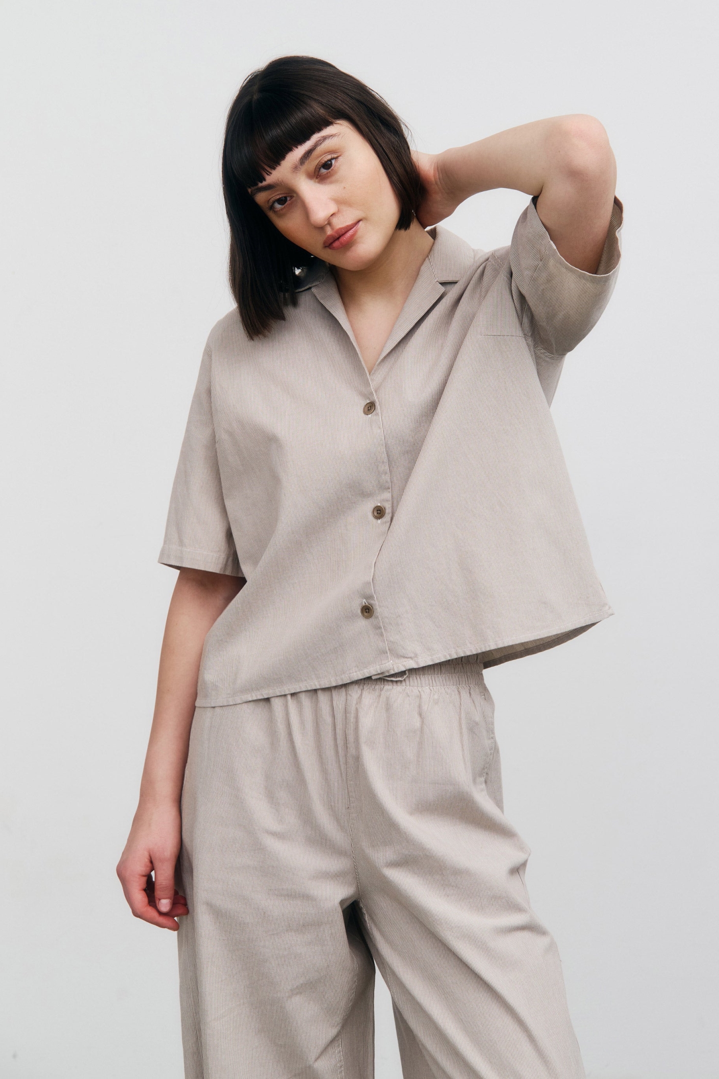 Rotholz  Bowlingshirt Met Beige Strepen