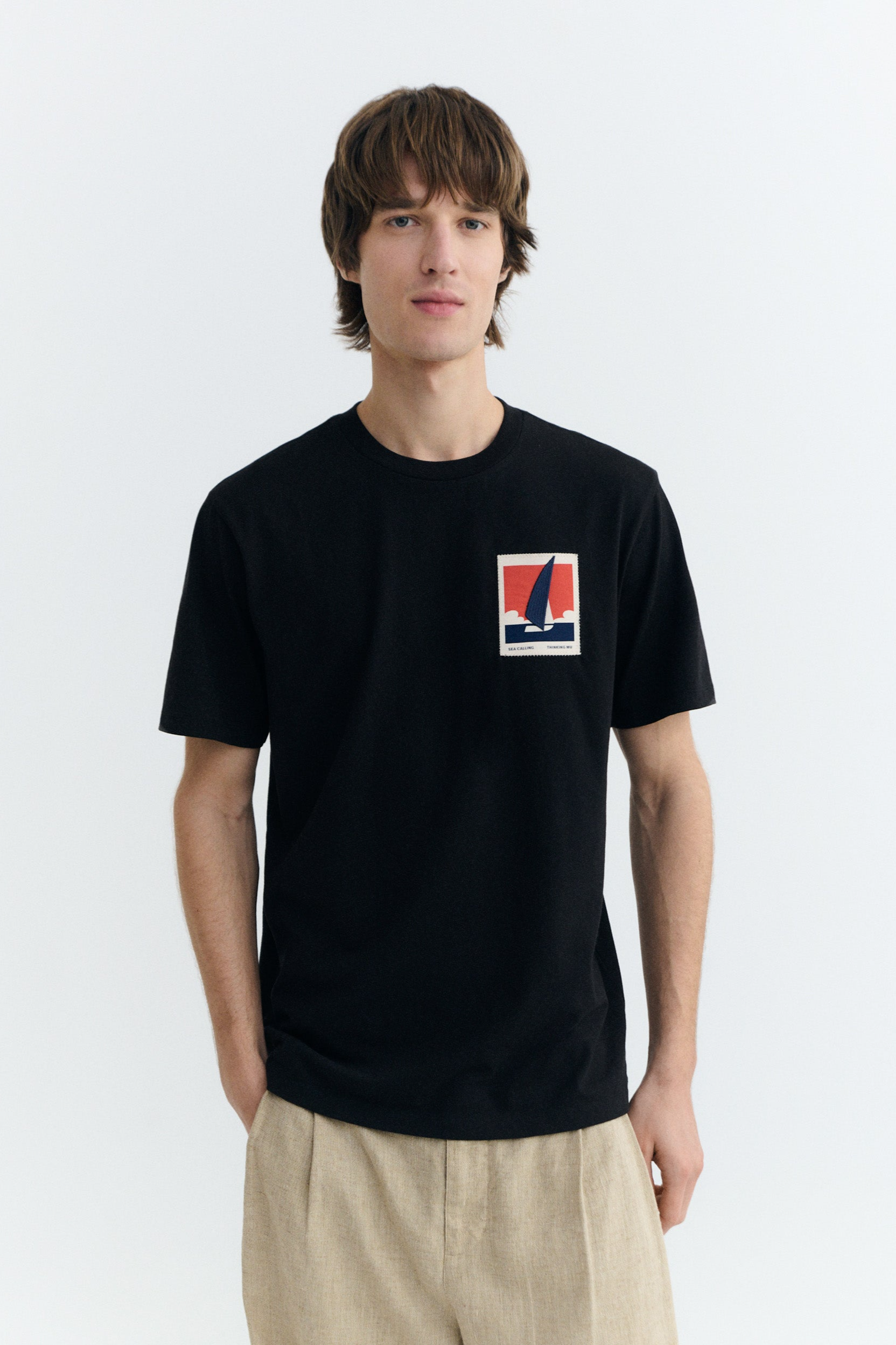 Thinking MU mannen vegan T-Shirt Zach Met Patches Zwart