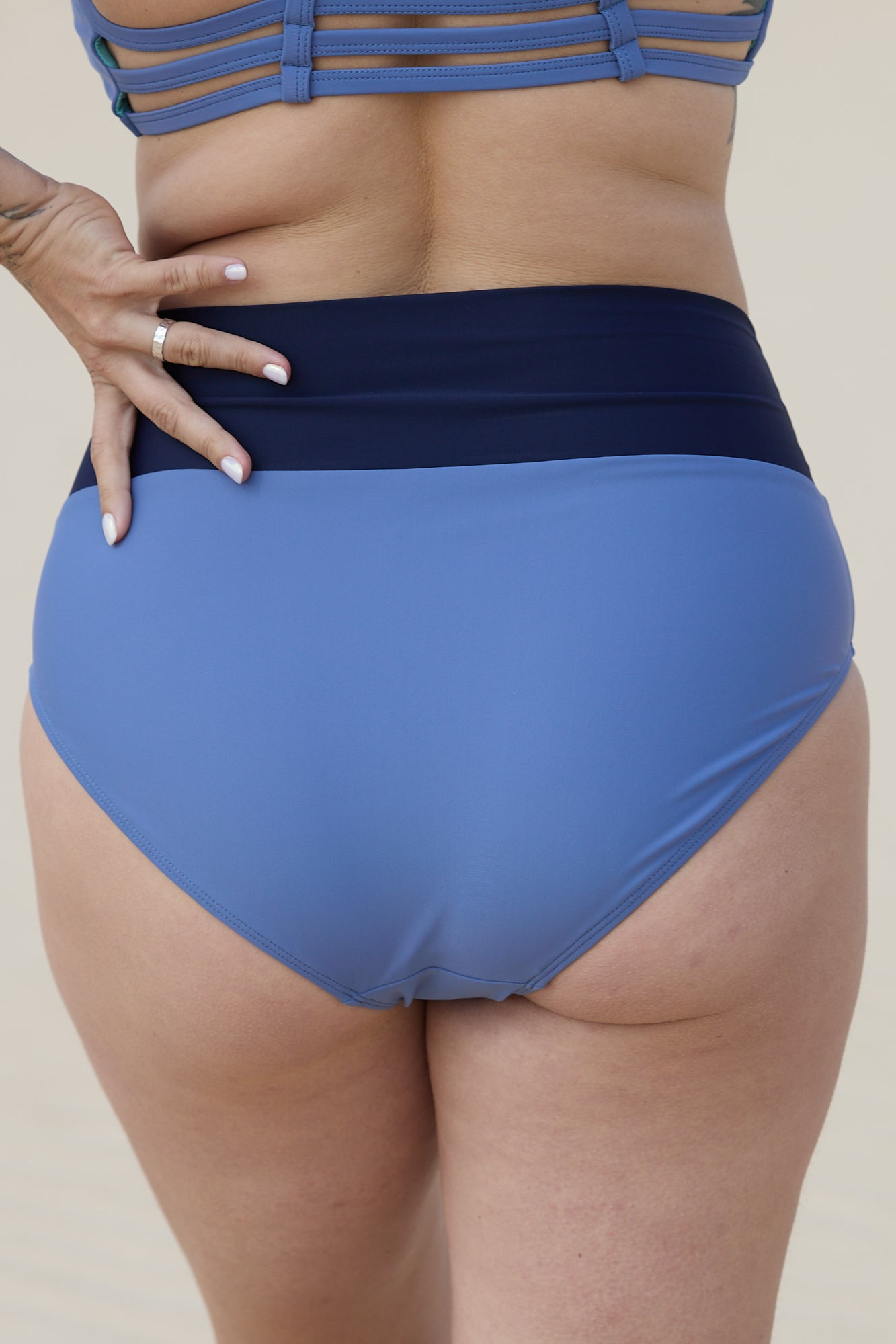  Bikinibroekje Met Hoge Taille Zacht Grijsblauw/Donkerblauw