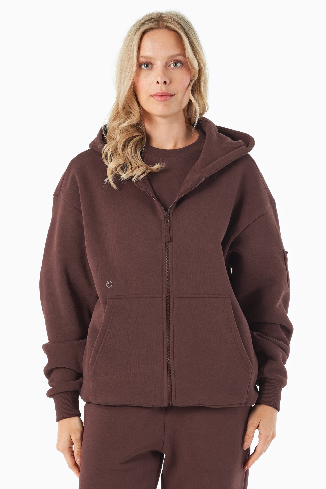 ORGANICATION mannen vegan Hoodie Met Volledige Ritssluiting Jenna Bitter Chocolate