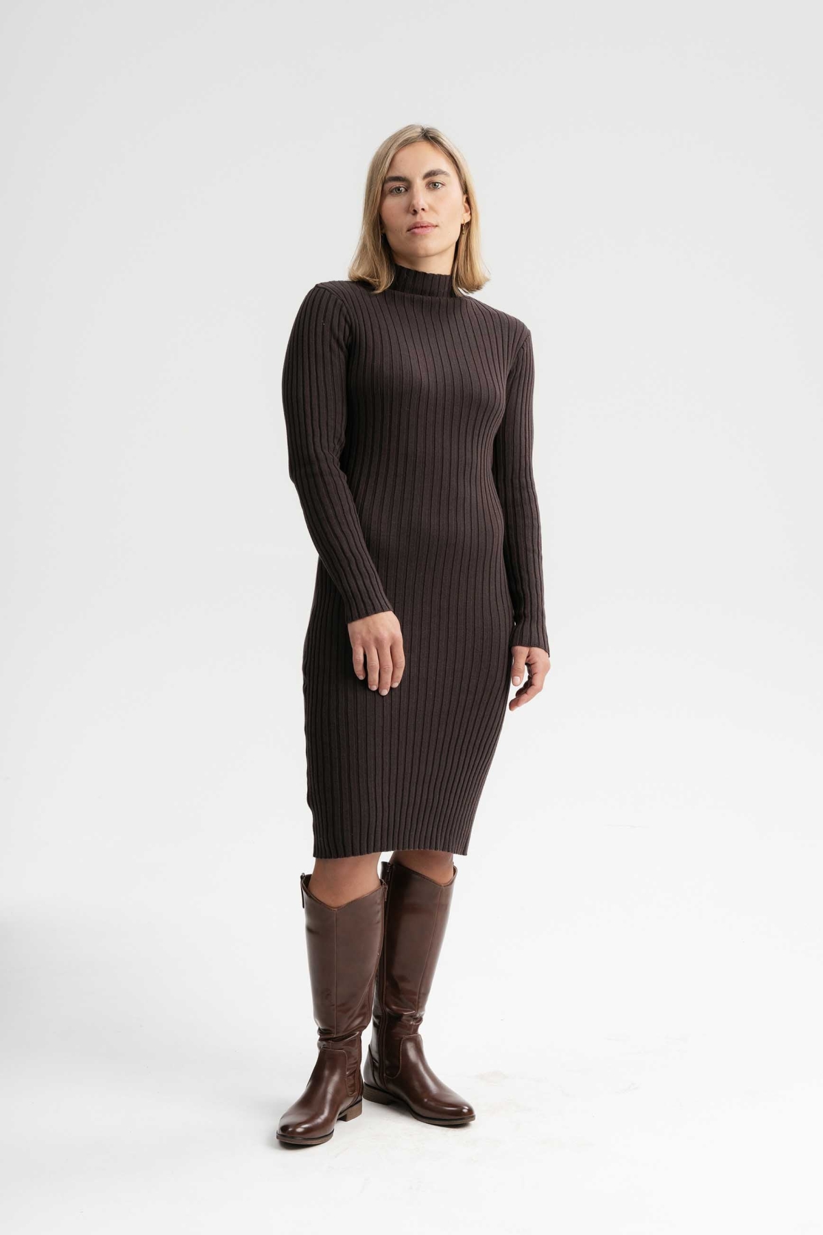 MELA  Jurk Shivani Rib Donkerbruin