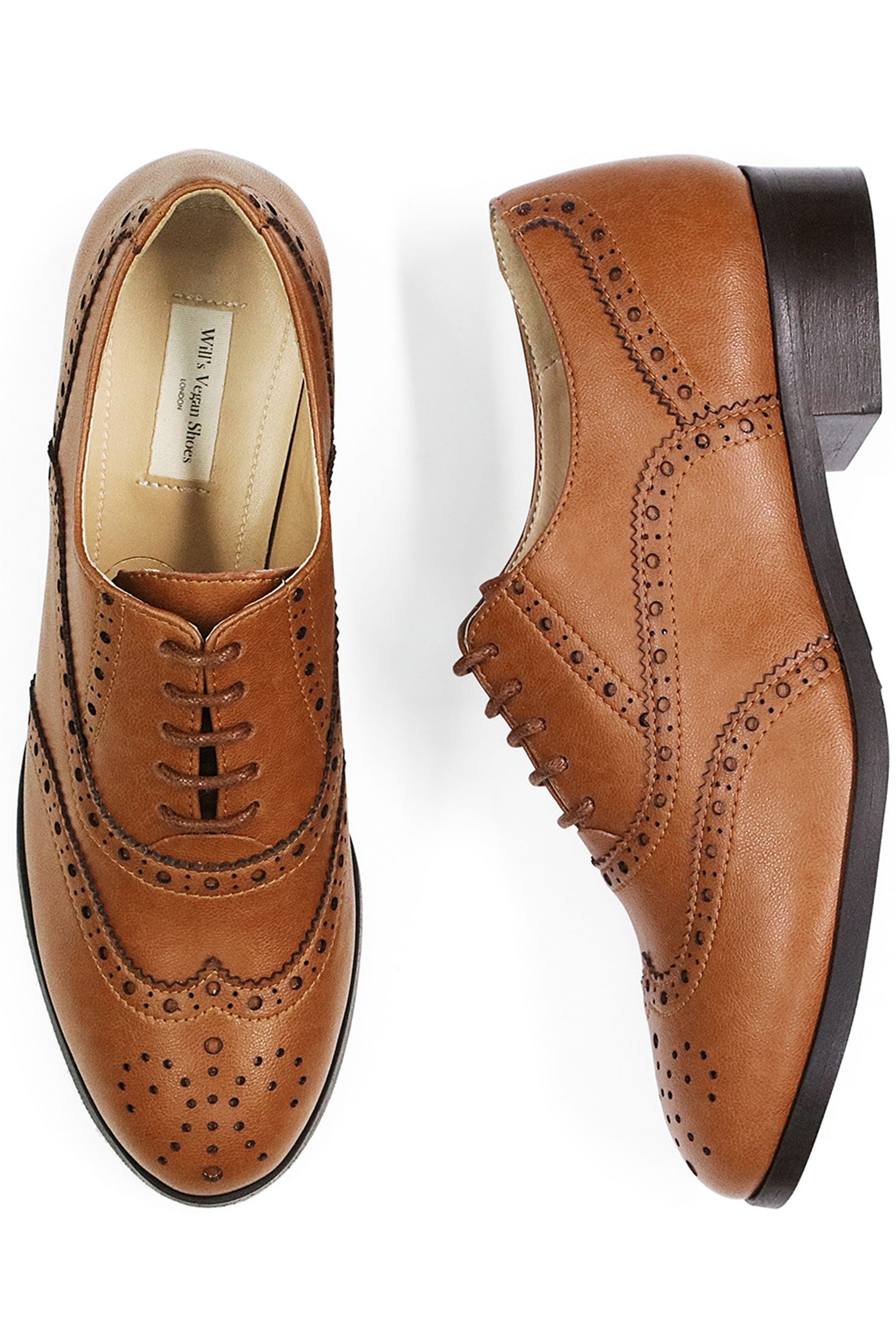 Will's Vegan Store mannen vegan Schoenen Heren Oxford Brogues Wide Fit Bruin