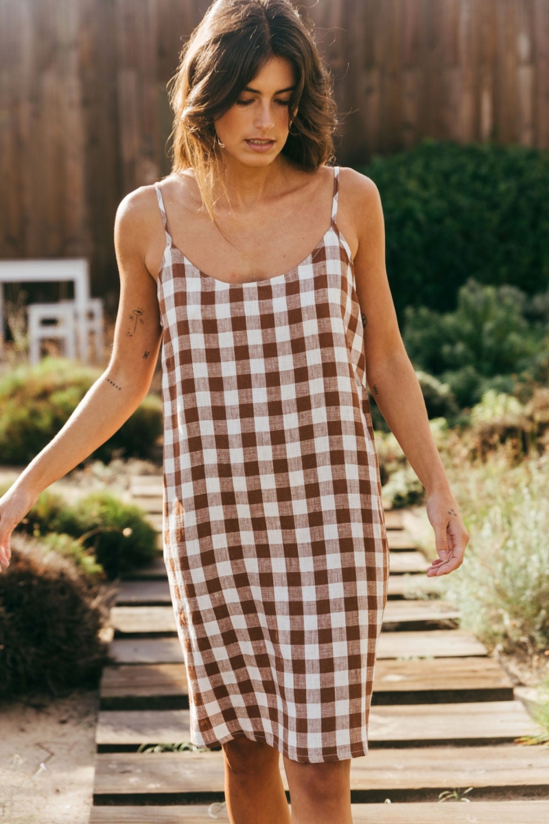 AmourLinen  Nachtjapon Dromerige Mocha Gingham