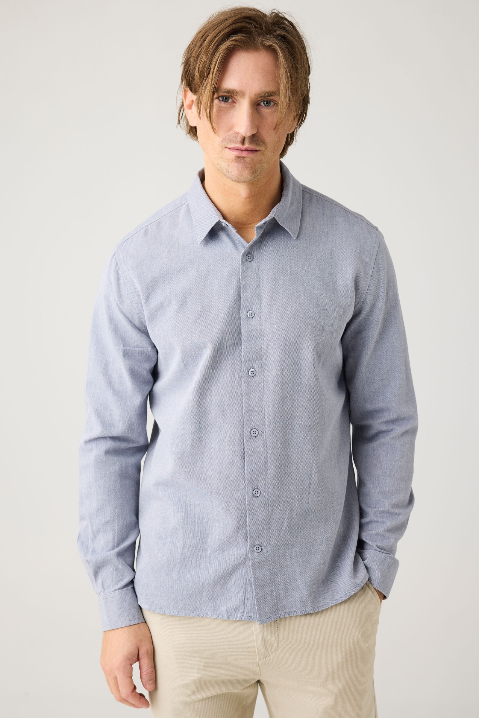 KnowledgeCotton Apparel mannen vegan Overhemd Licht Twill Vintage Indigo