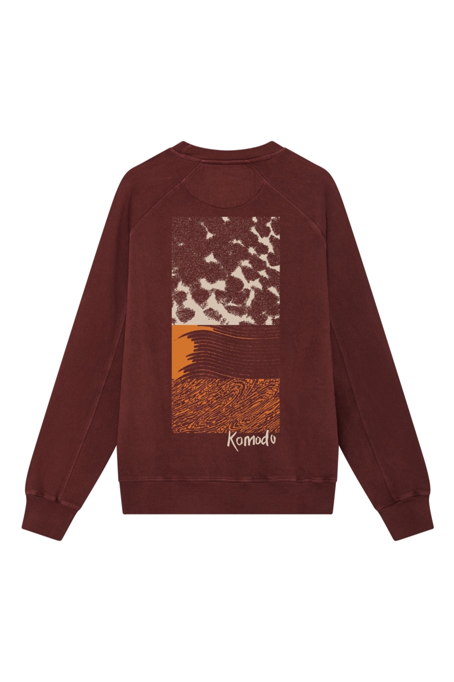 KOMODO mannen vegan Sweater Block Texture Gots Biologisch Katoen Back Print Rood