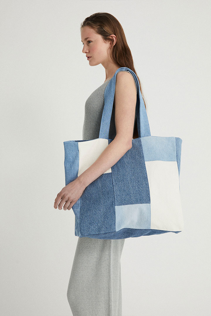 Infinitdenim  Boodschappentas Blauw/Wit