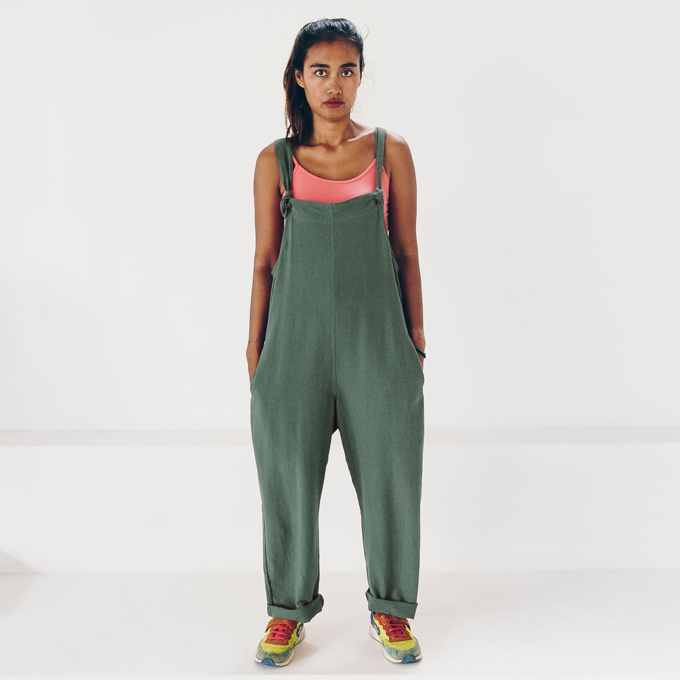 Broekpak - upcycled 100% katoen - smaragd groen - emerald green