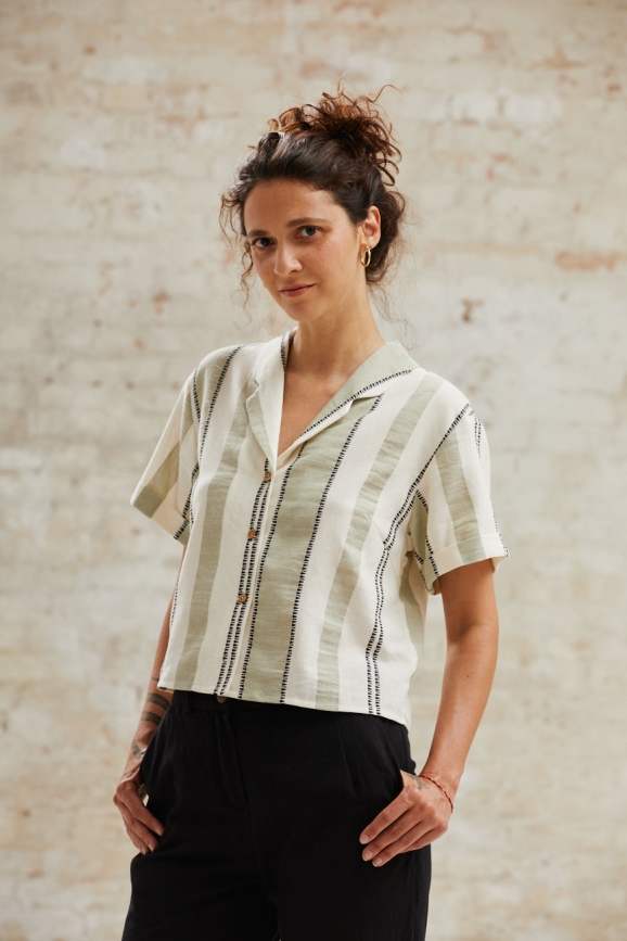 Jyoti - Fair Works  Blouse Met Avaani-Weefpatroon, Groen
