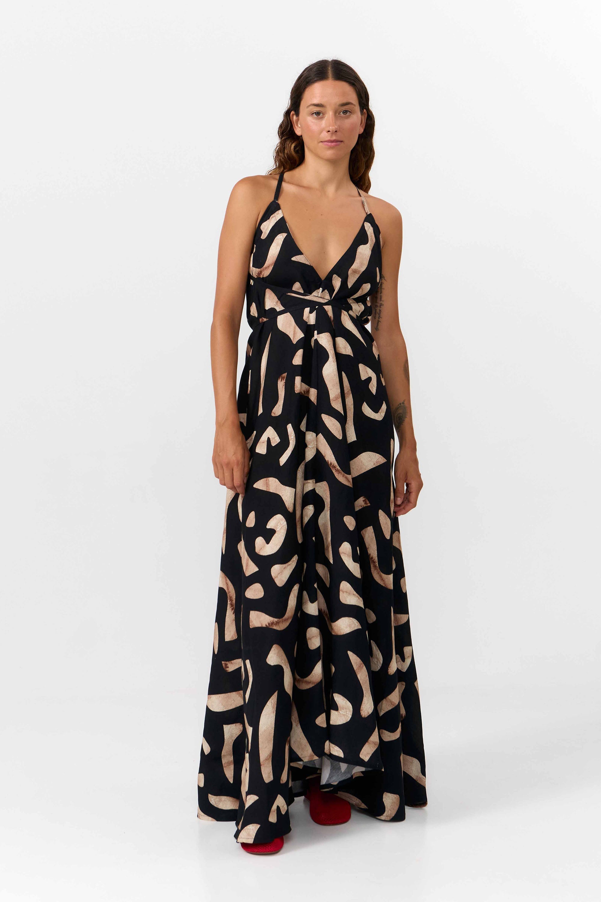 SUITE13LAB  Jurk Mp Lang Met Print En Steentjes Zwart