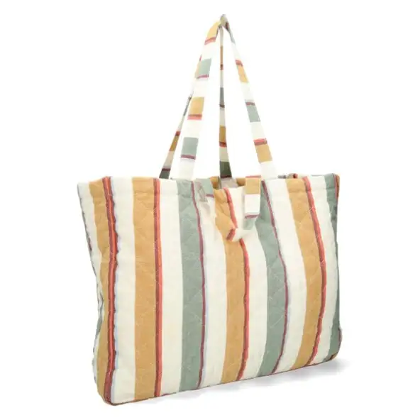Gequilte tas, recycled katoen, zomerstreep, 46 x 37 x 16 cm