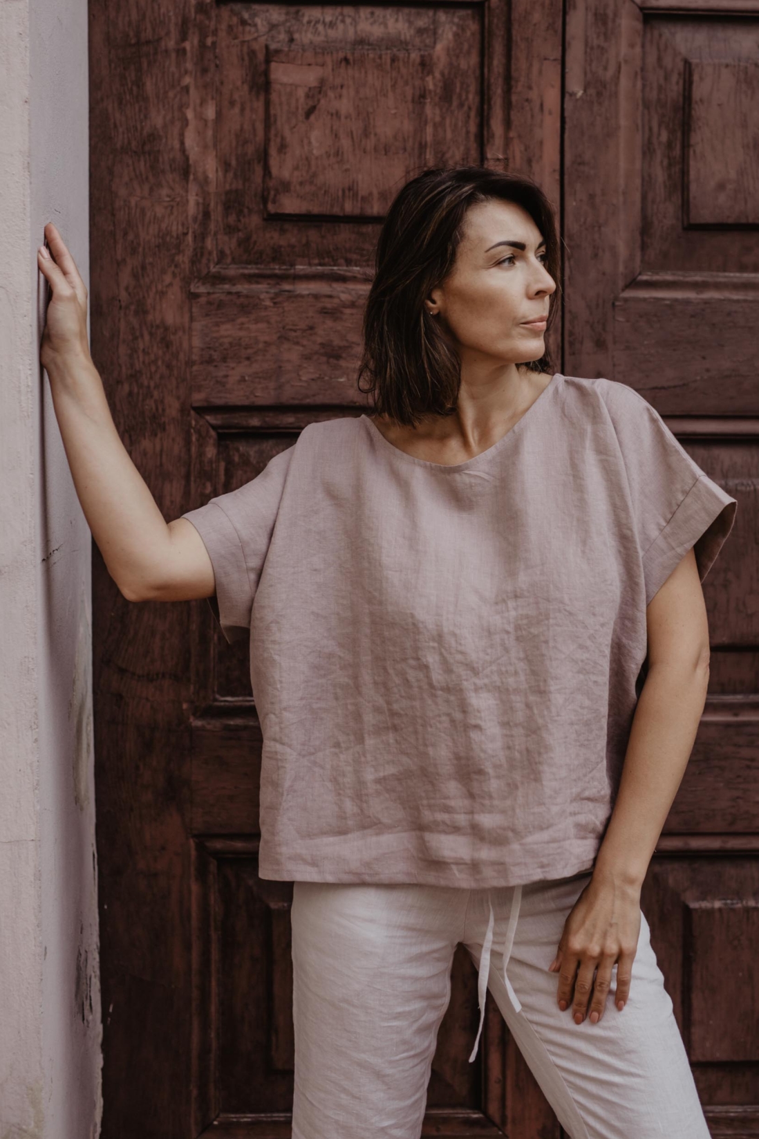AmourLinen  Top Oversized Porto Dusty Rose Roze