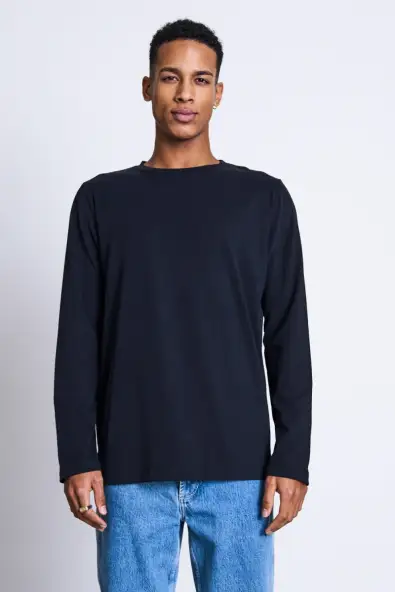 JAN 'N JUNE mannen vegan T-Shirt Longsleeve Jongen Zacht Zwart