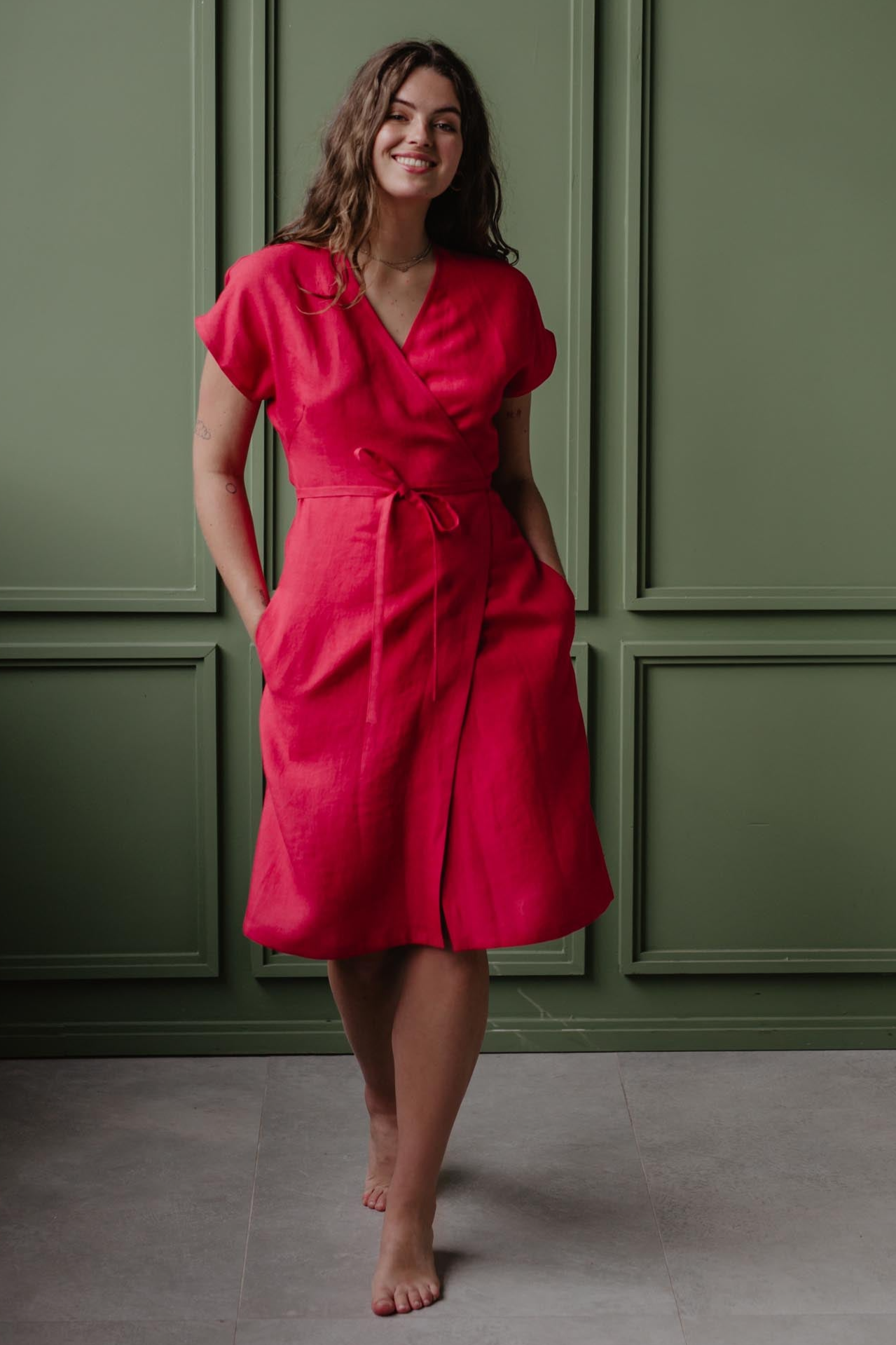 AmourLinen  Wikkeljurk Olivia Viva Magenta Rood