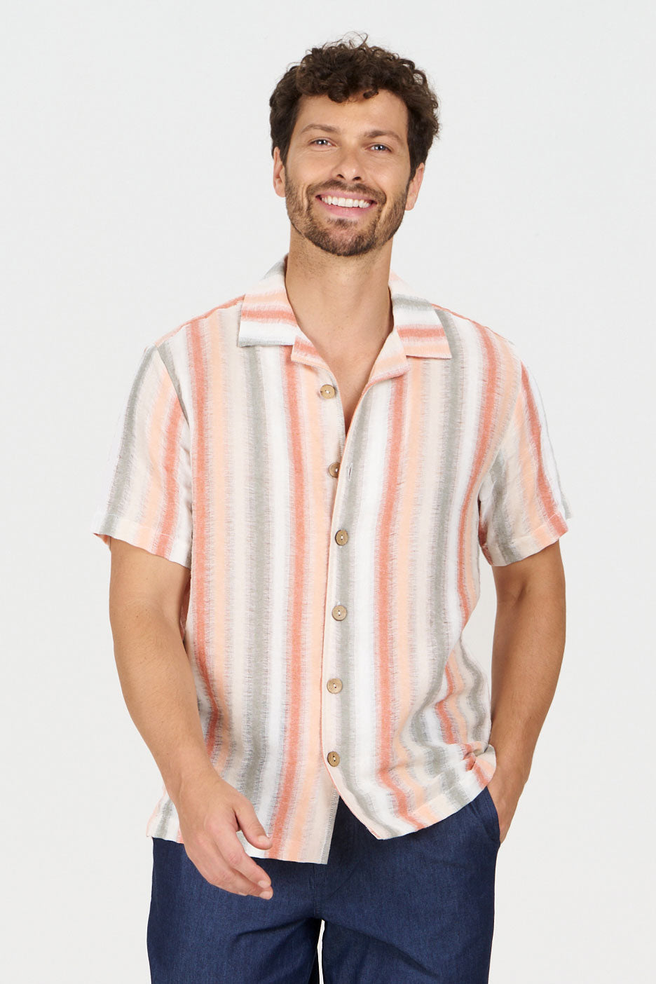 KOMODO mannen vegan Shirt Wave Meerkleurig Gestreept