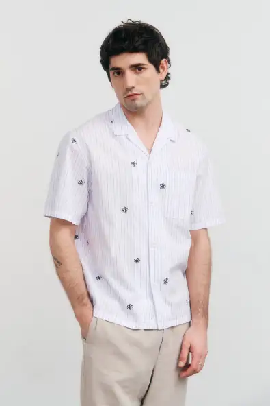 Rotholz mannen vegan Bowlingshirt Met Bloemenprint En Strepen
