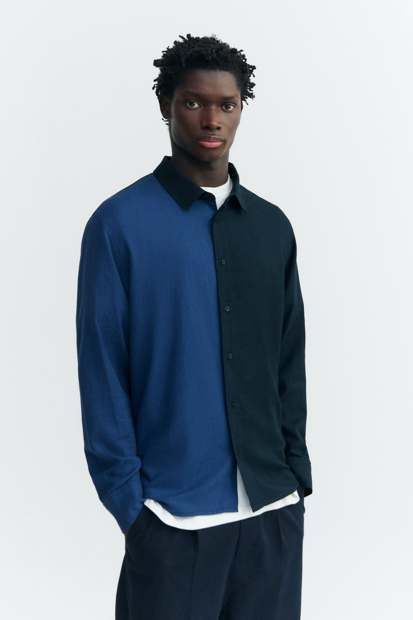 Thinking MU mannen vegan Overhemd Jimbo Marineblauw/Zwart