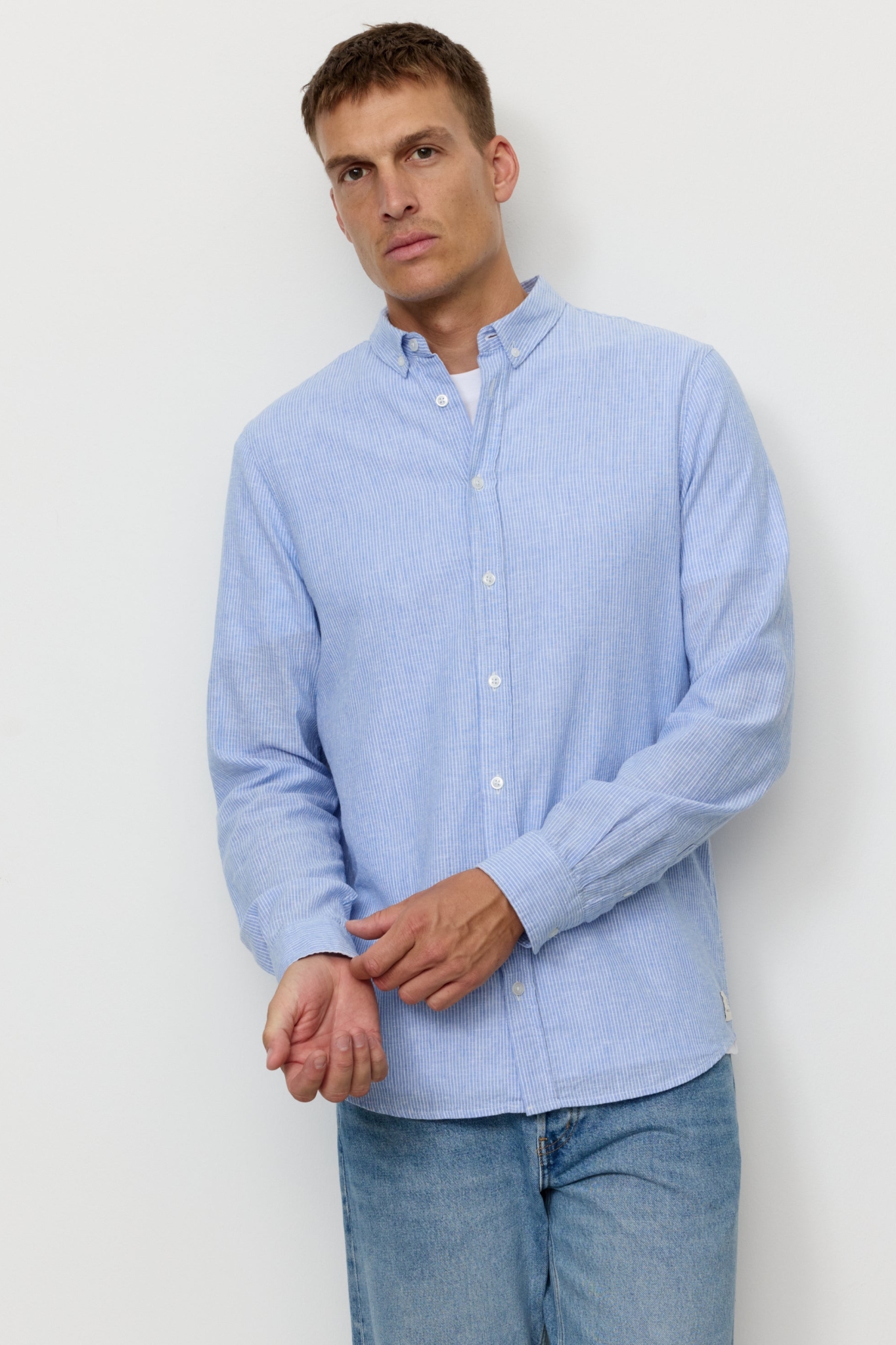 Recolution mannen vegan Overhemd Yew Stripes Blauw