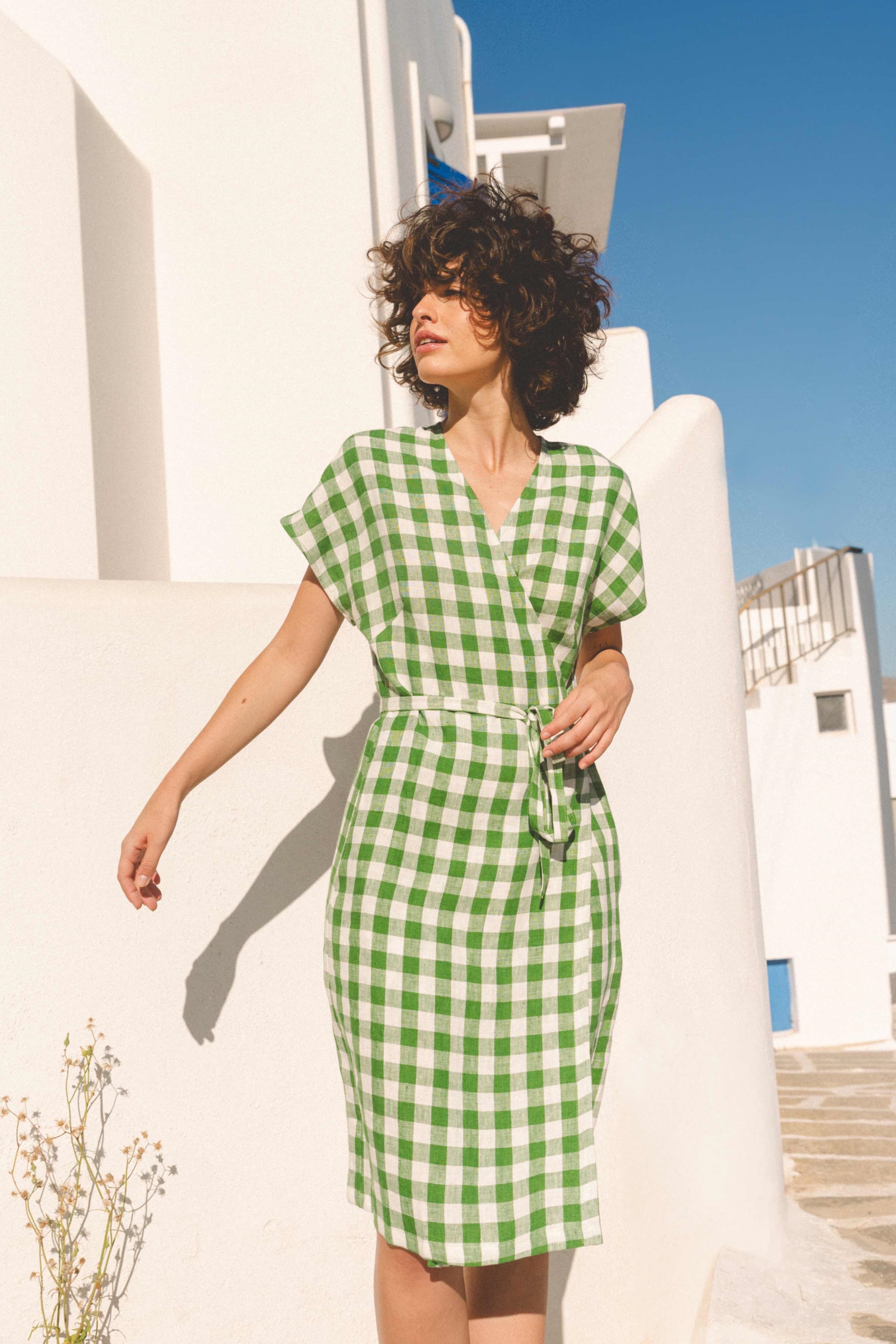 AmourLinen  Wikkeljurk Olivia Groen Gingham