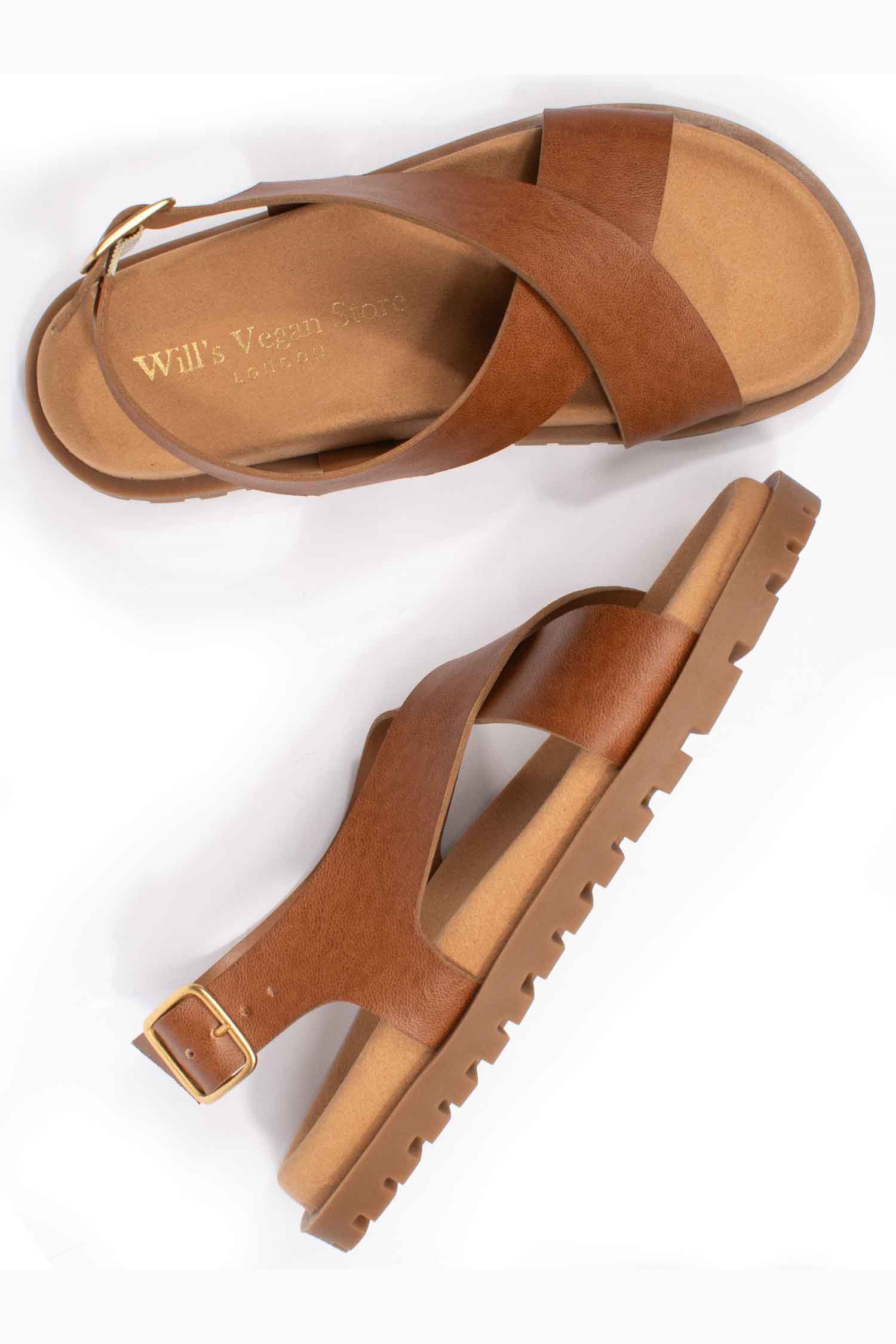 Will's Vegan Store  Sandalen Cross Over Voetbed Bruin