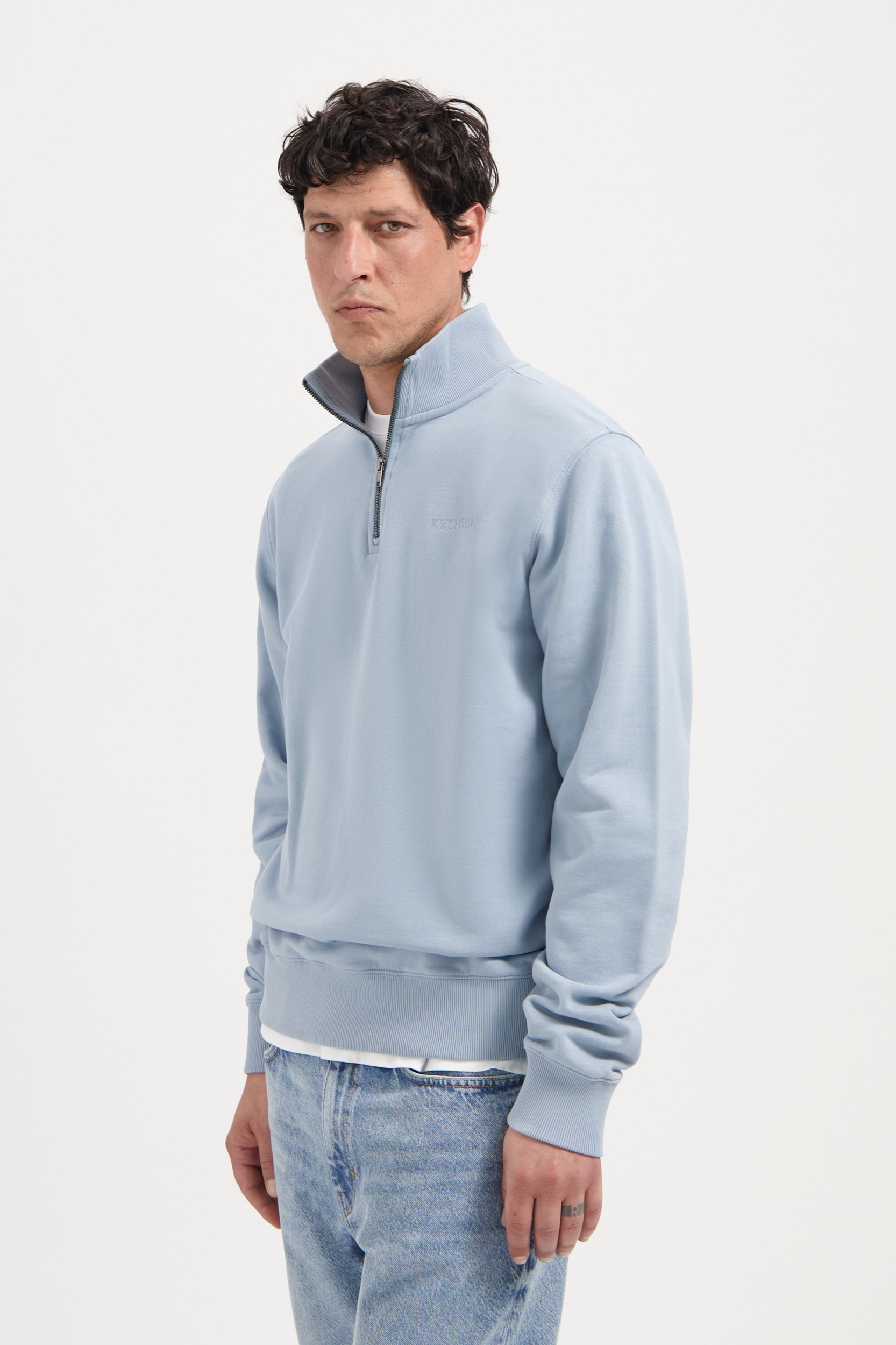 Kuyichi mannen vegan Sweatshirt Met Rits Vince Cloud Blue