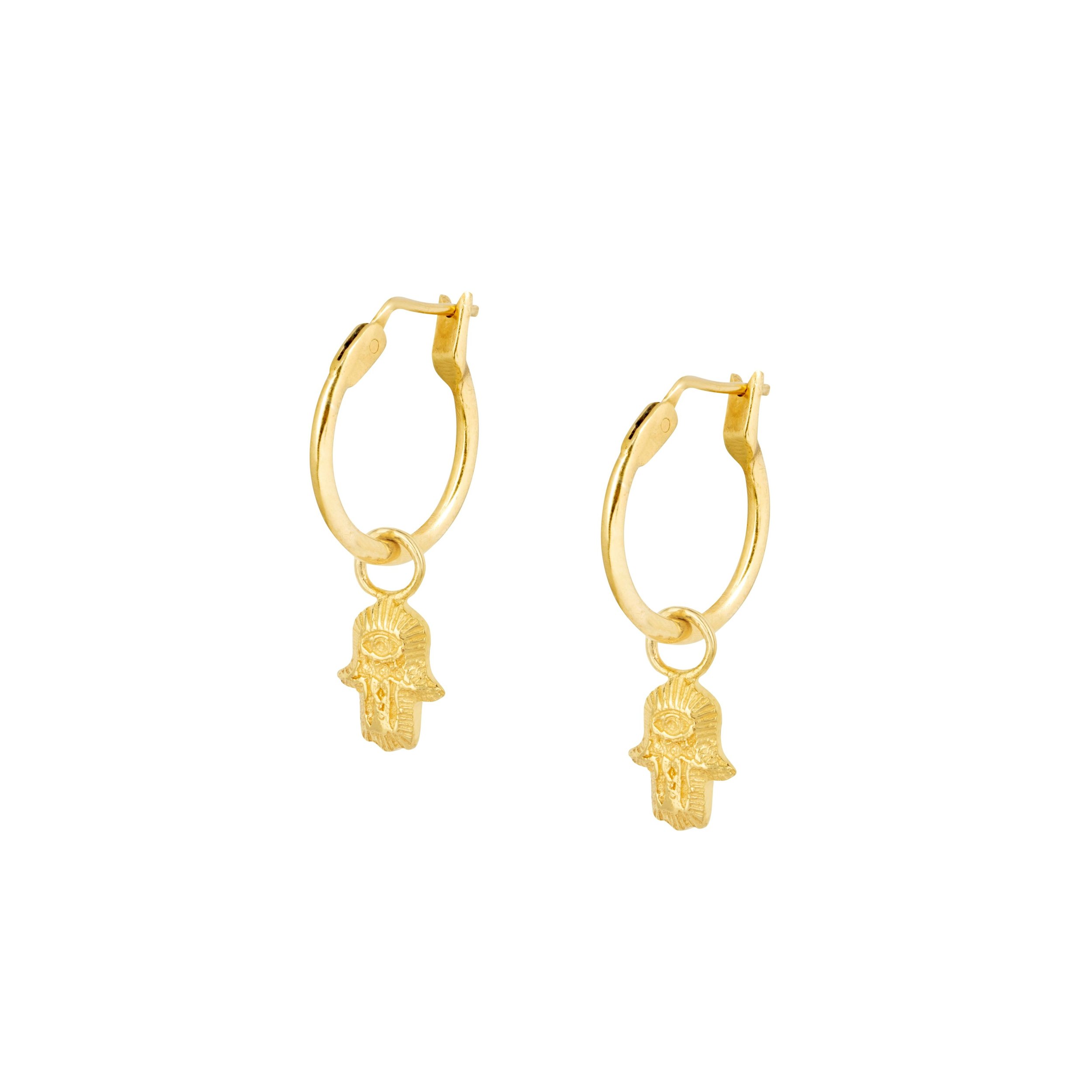 Loft and Daughter  Tiny Hamsa Hoops Goud Vermeil