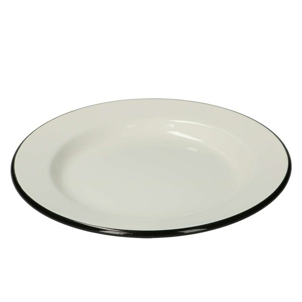 Bord, emaille, zwart/wit, Ø 26 cm