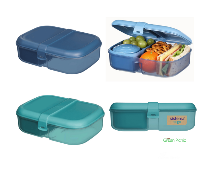 Sistema Ocean Bound Plastic Ribbon To Go lunchbox 1,1liter - 3 compartimenten + doosje in Teal of Blue