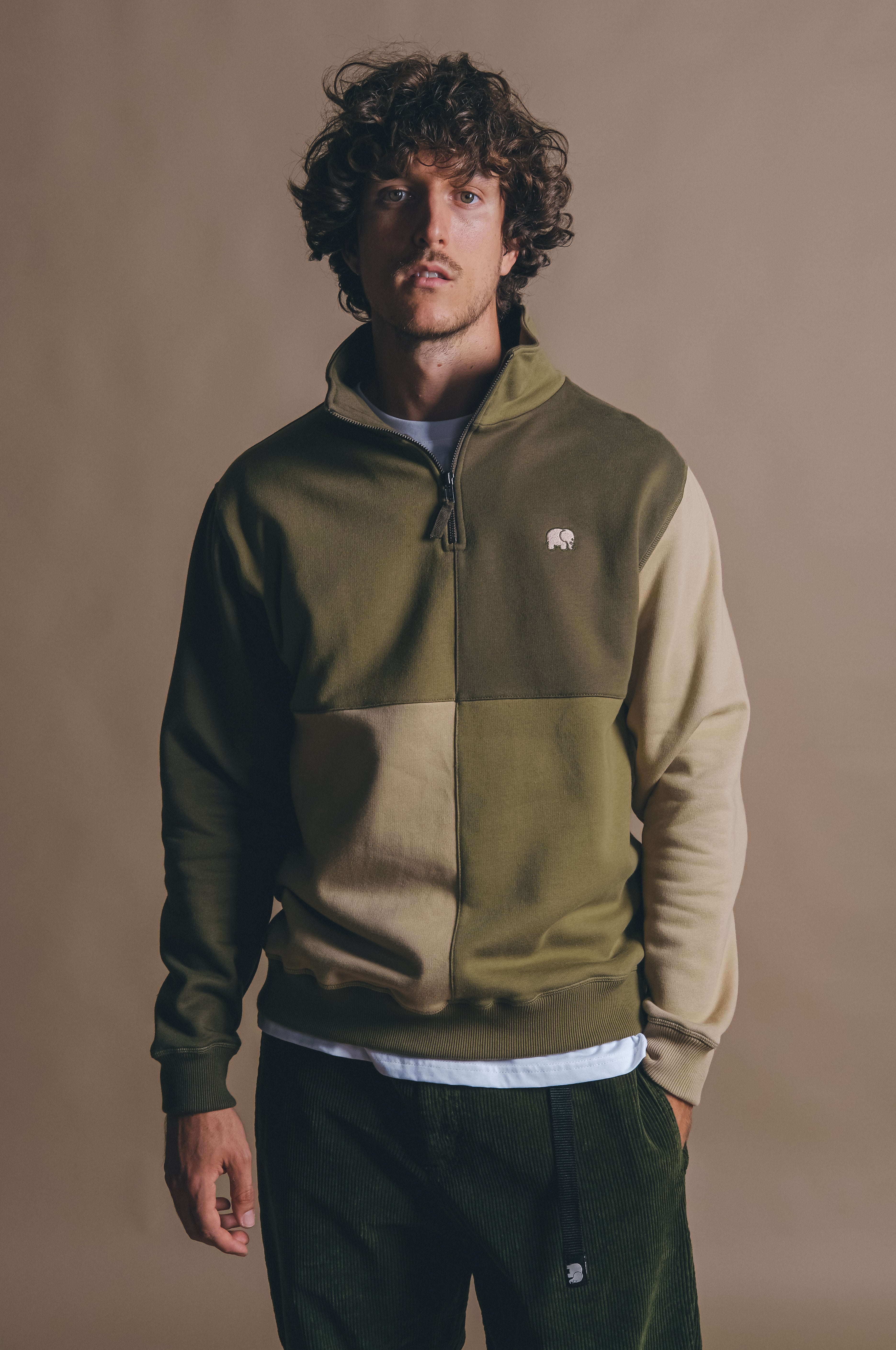 Trendsplant mannen vegan Sweatshirt Color Block Gothic Olijf