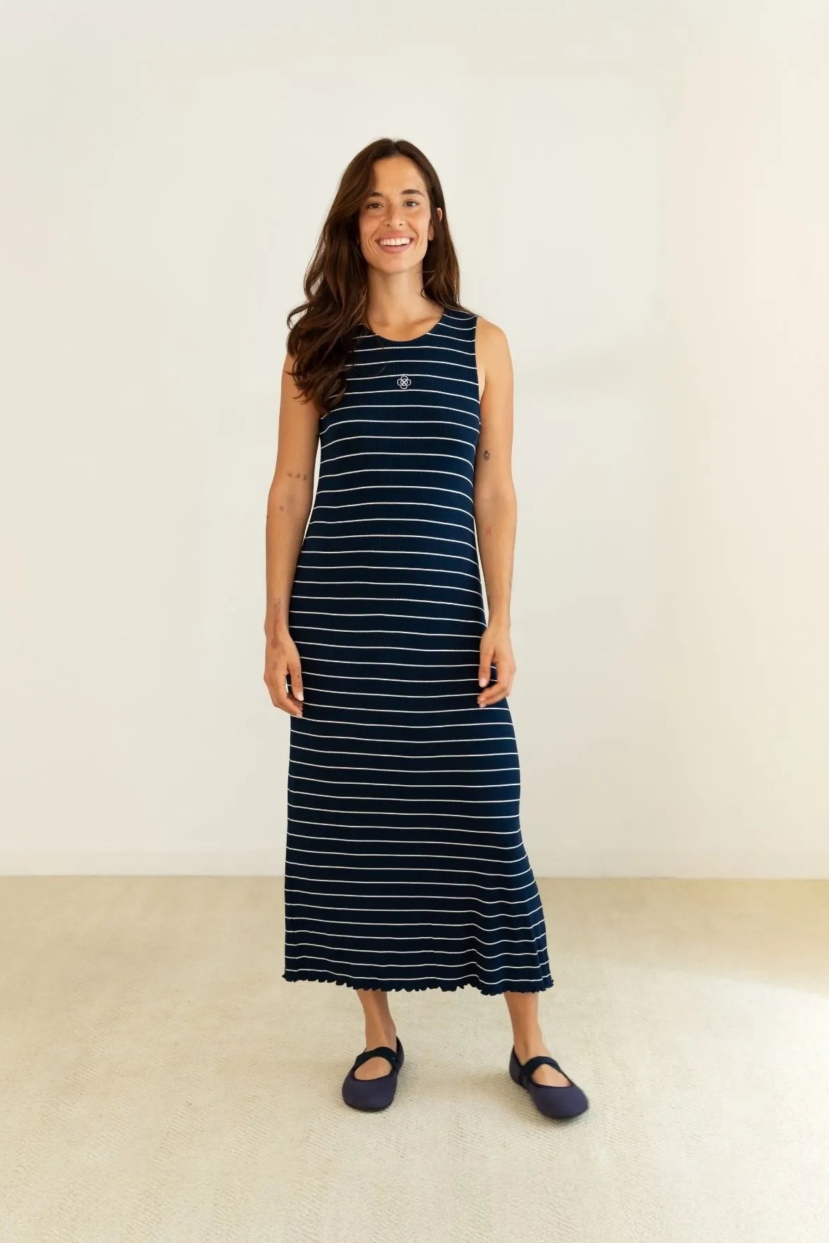 Clotsy  Jurk Geribbeld Sailor Blue