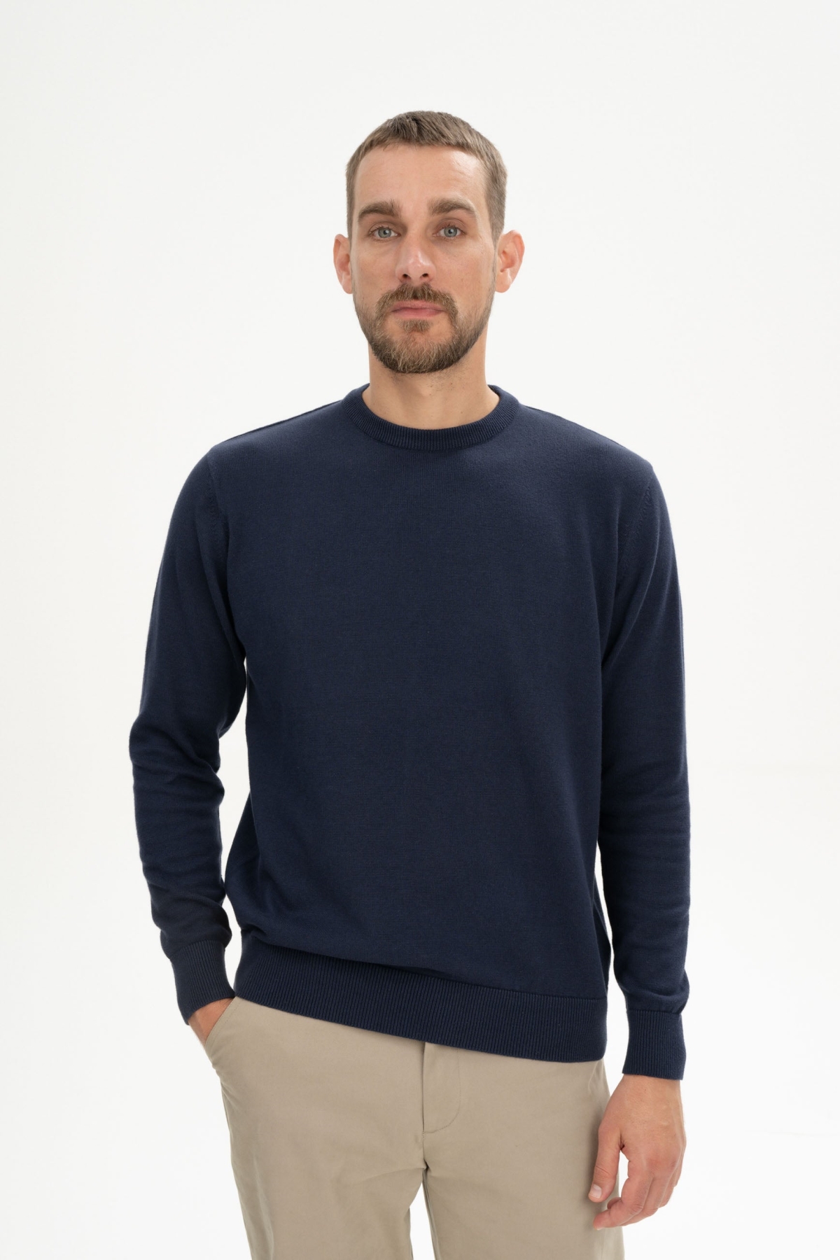 MELA mannen vegan Trui Fijn Gebreid Himal Marineblauw