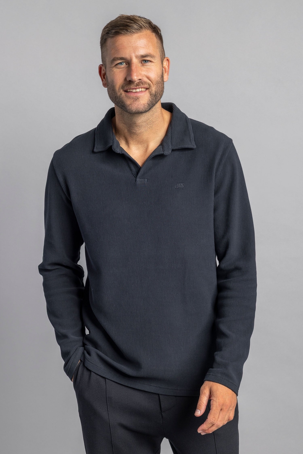 DIRTS mannen vegan Polo Longsleeve Ottoman Ash Black