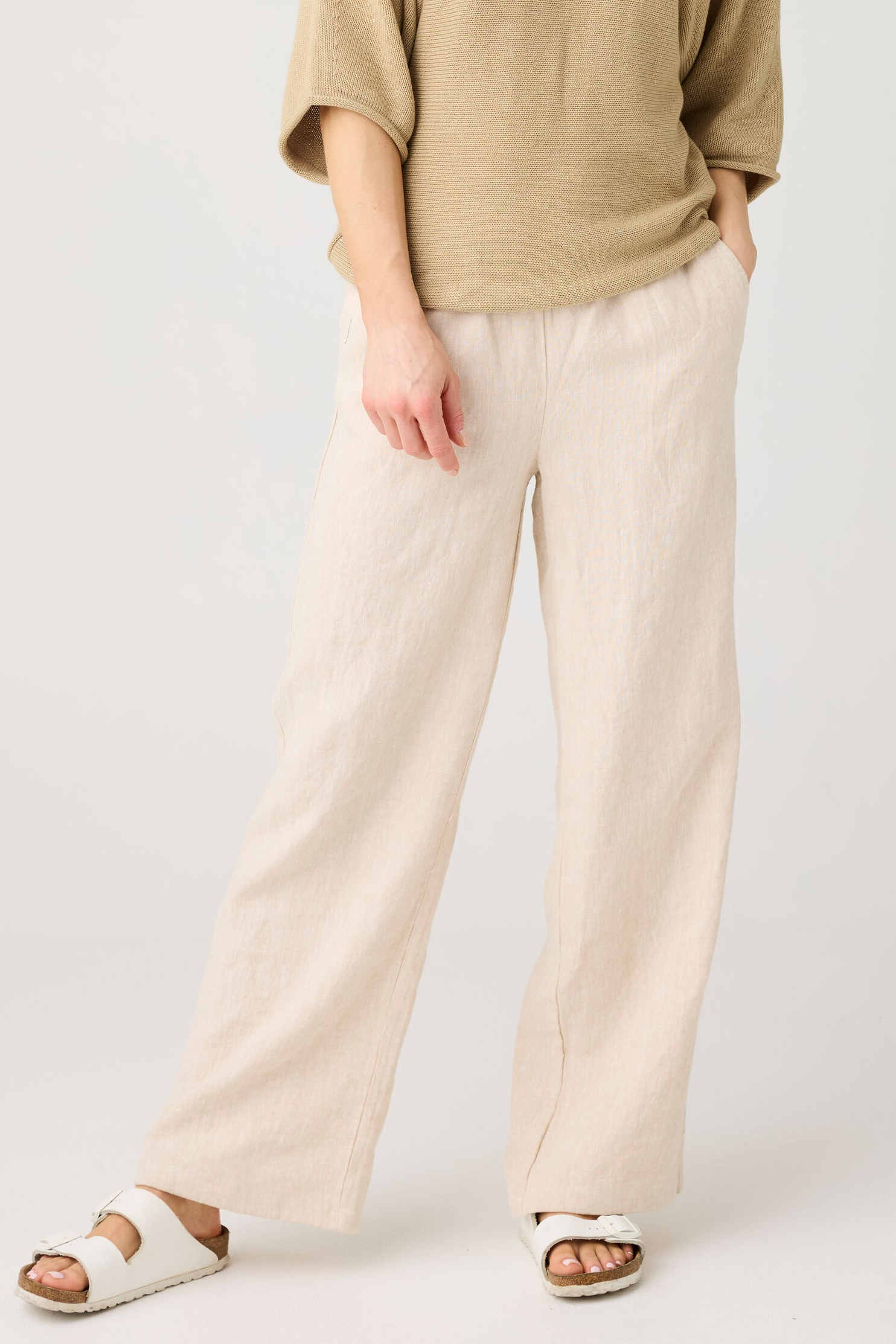 KnowledgeCotton Apparel  Broek Posey Wide Linen Licht Feather Gray