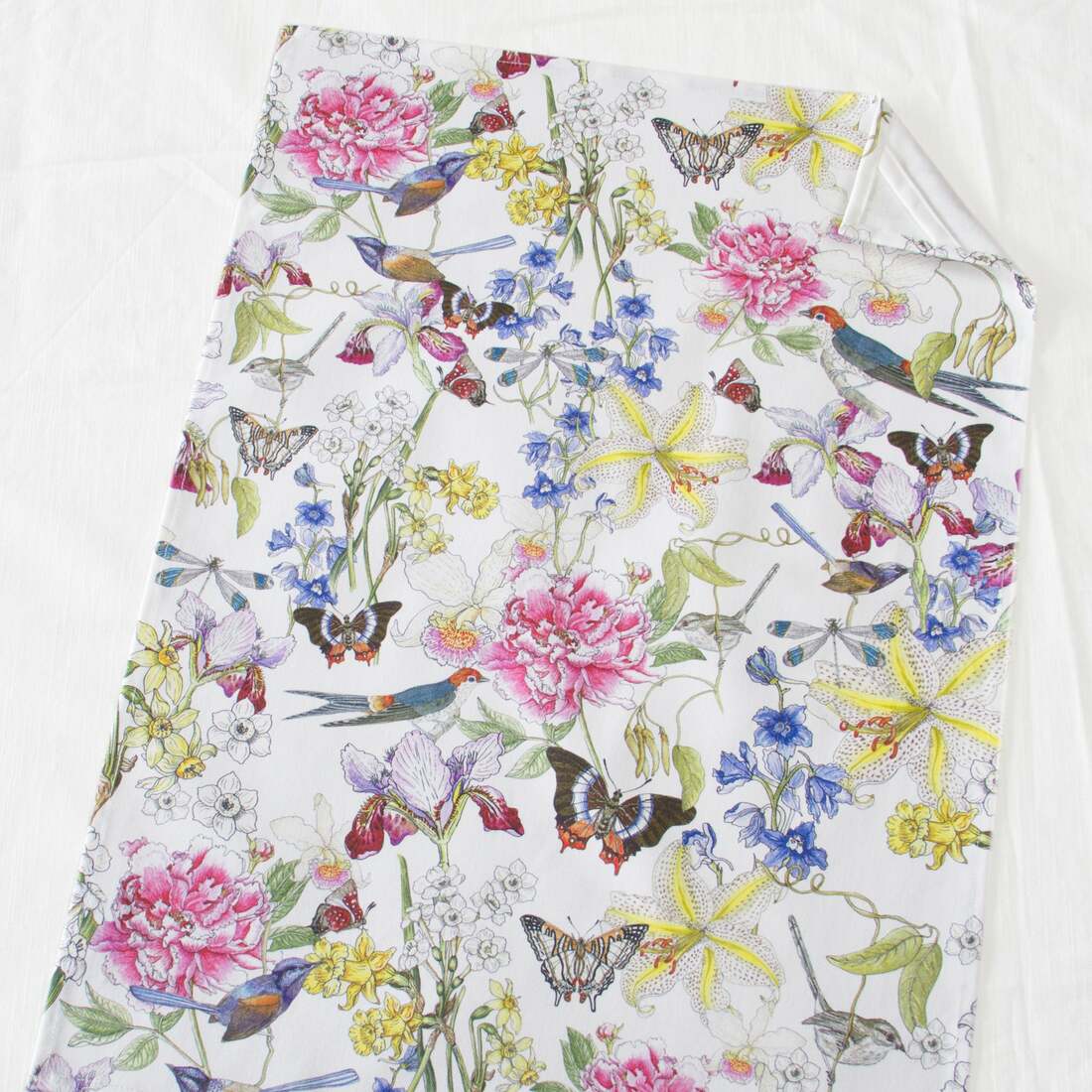 Floral Tea Towel Cotton - Flowers, Butterflies & Birds