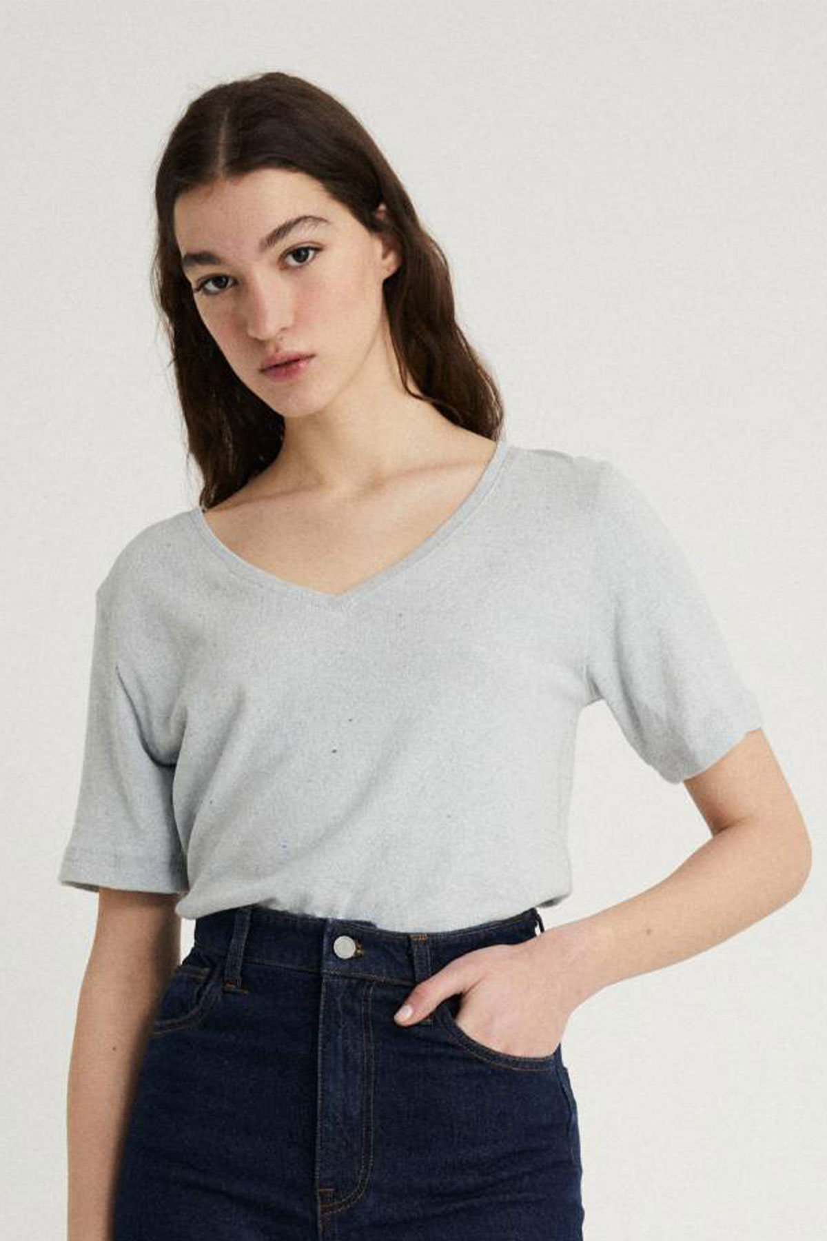 Infinitdenim  V-Hals T-Shirt Grijs