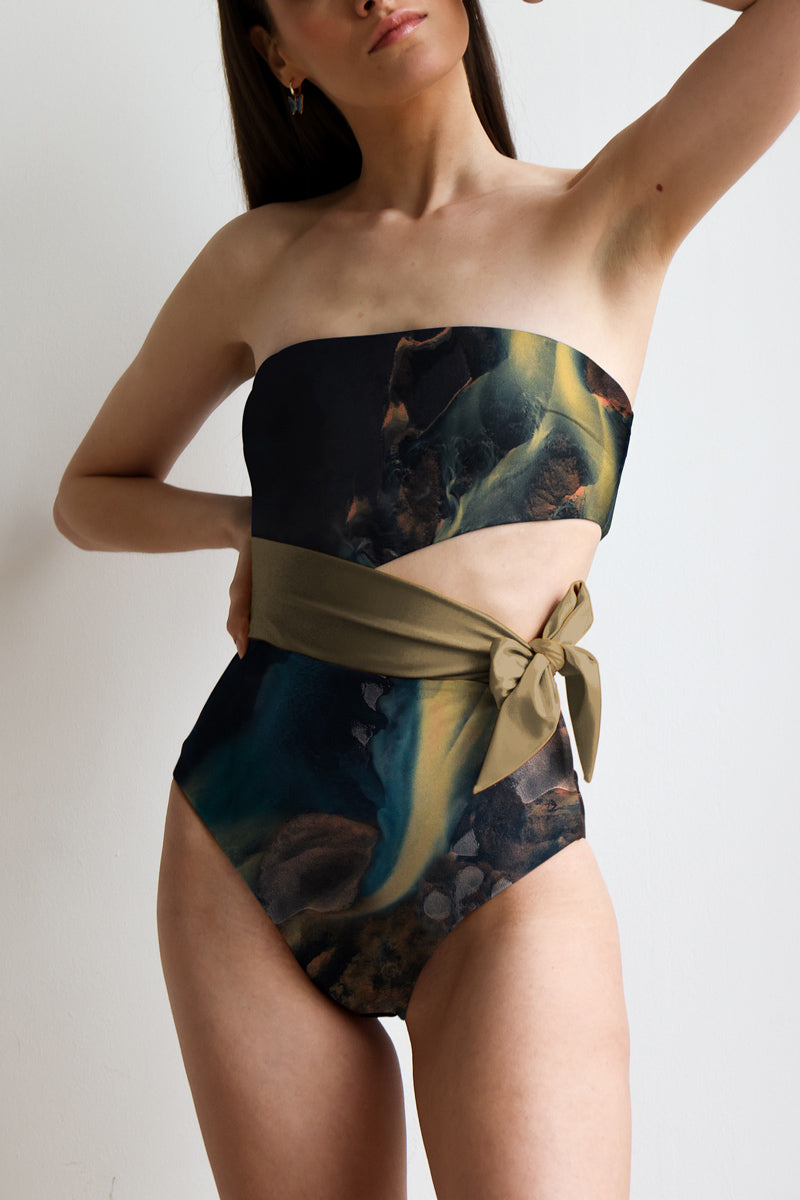 Averie  Badpak Side-Tie One-Piece Erin Earthy Palette Print