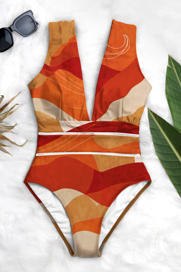 Averie  Badpak Diepe DecolletÃ© Eendelig Maron Rood Maan Print